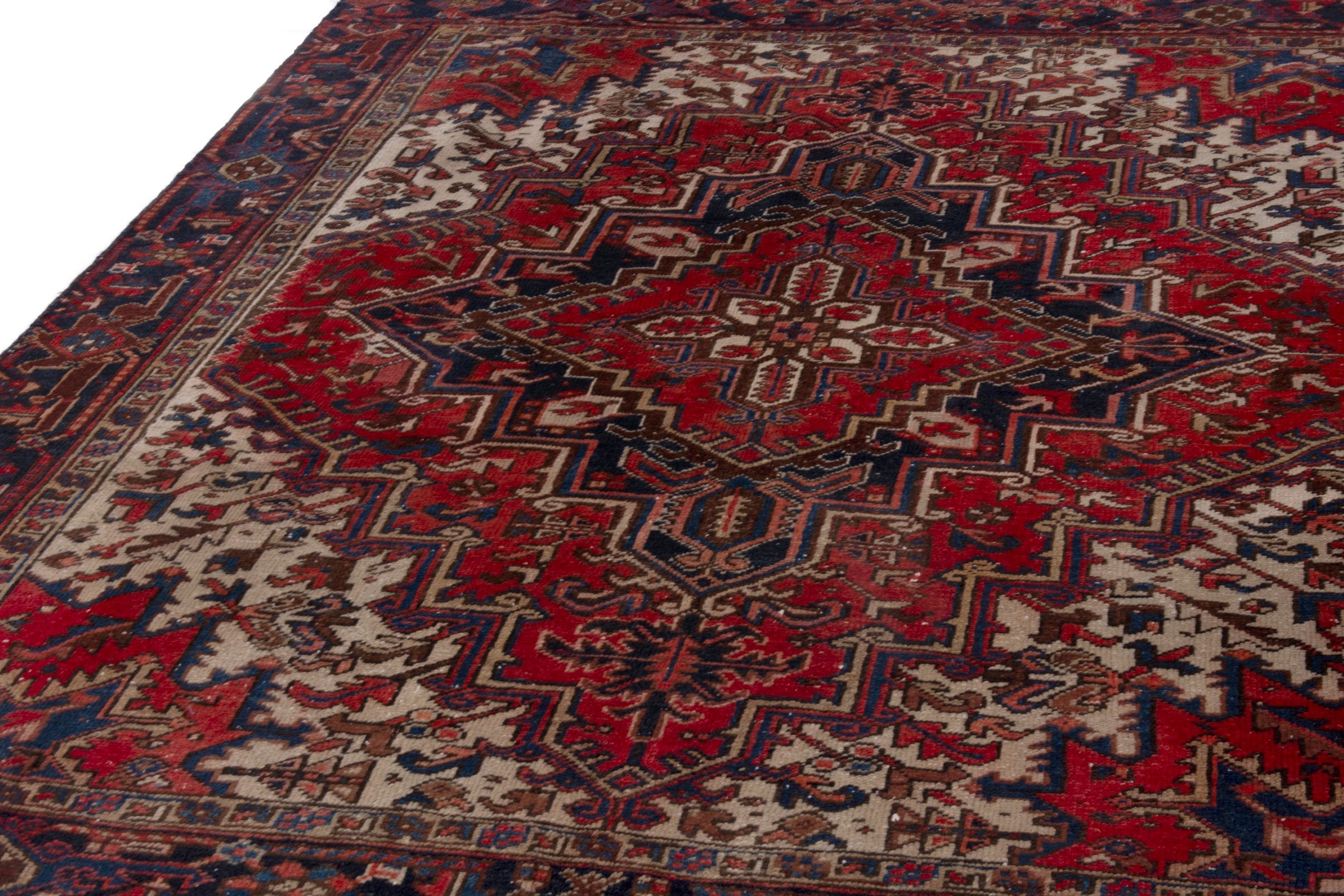 Persian Gorevan area rug in deep red and cream, view 7 of 19