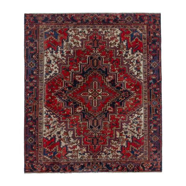 Persian Goravan area rug in deep red and cream, 6'8" x 7'7"