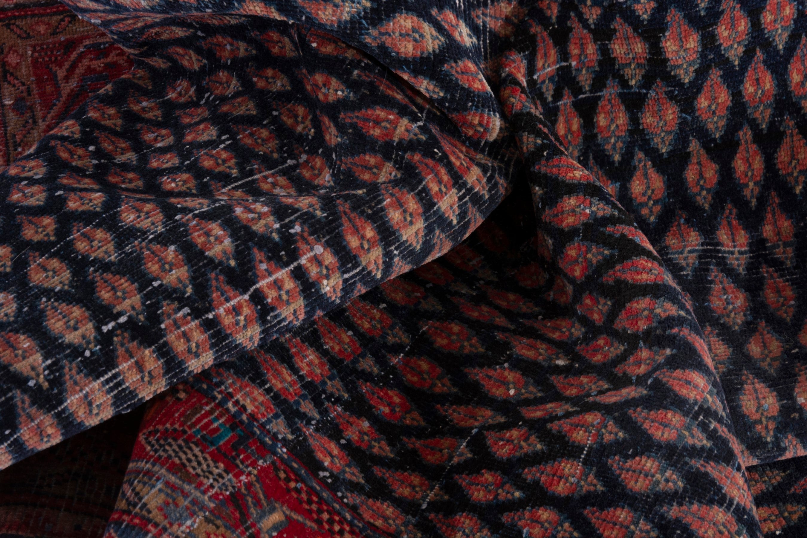 Persian Arak area rug in navy and burgundy, view 16 of 19