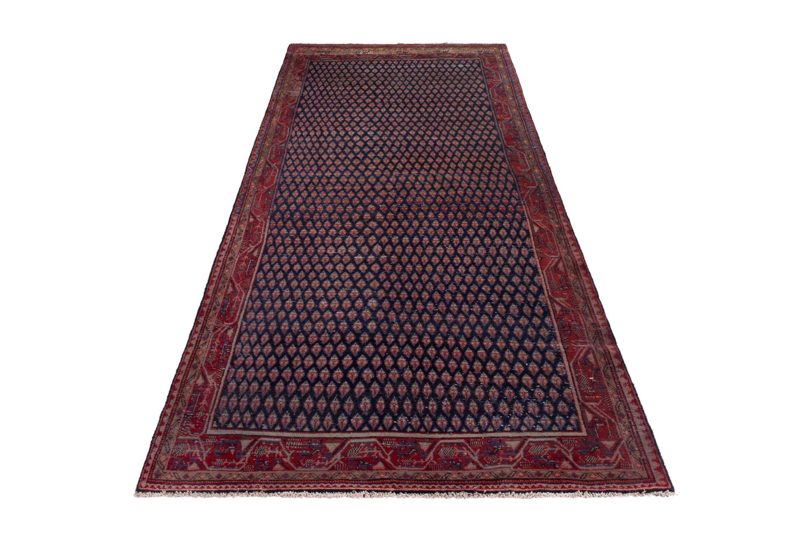 Persian Arak area rug in navy and burgundy, view 2 of 19