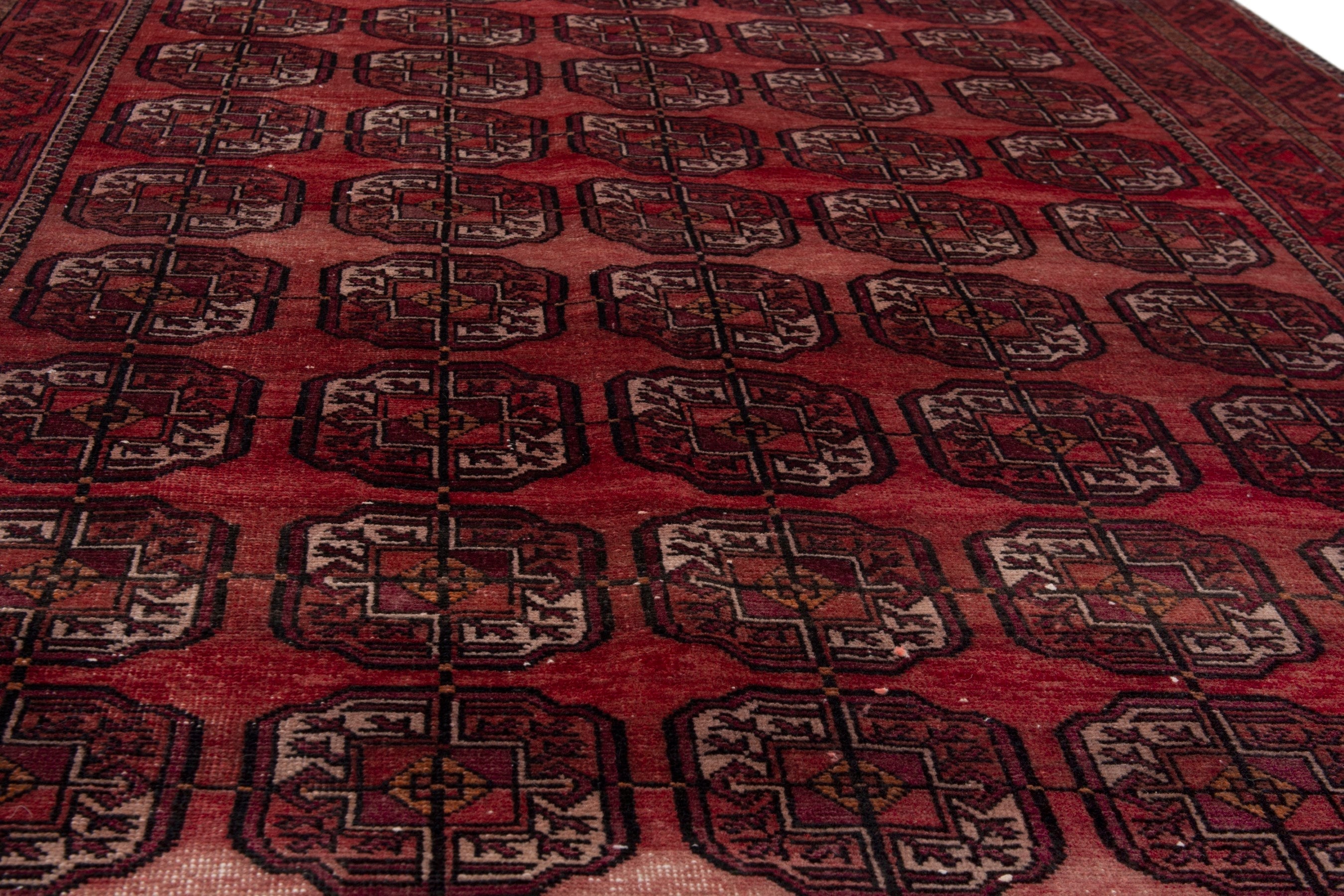 Persian Torkaman area rug in burgundy and deep red, view 8 of 19