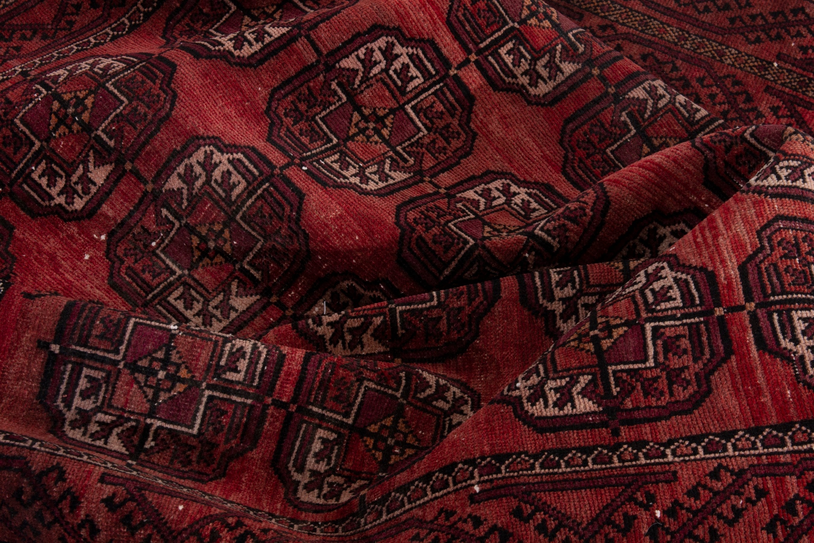 Persian Torkaman area rug in burgundy and deep red, view 16 of 19