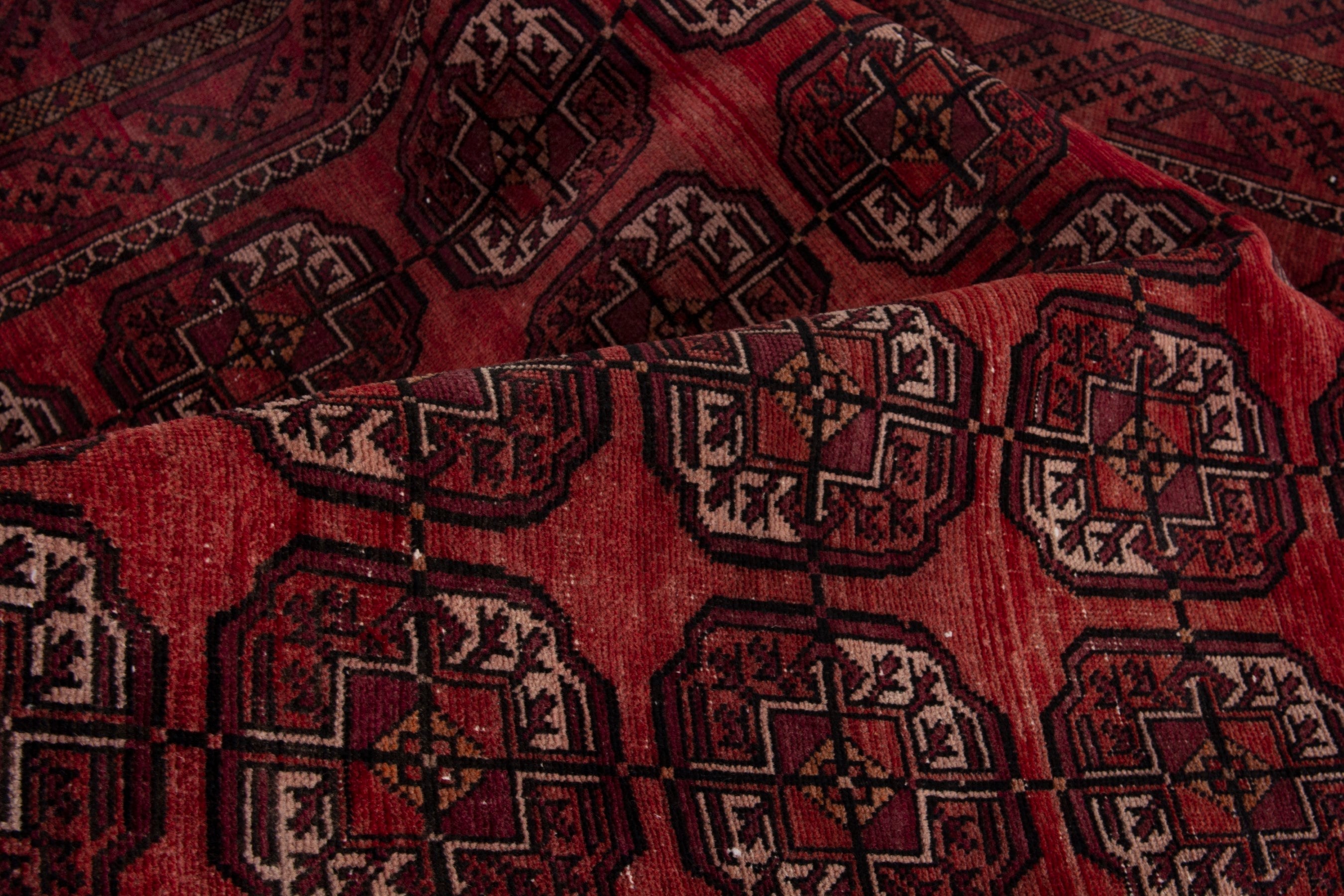 Persian Torkaman area rug in burgundy and deep red, view 17 of 19