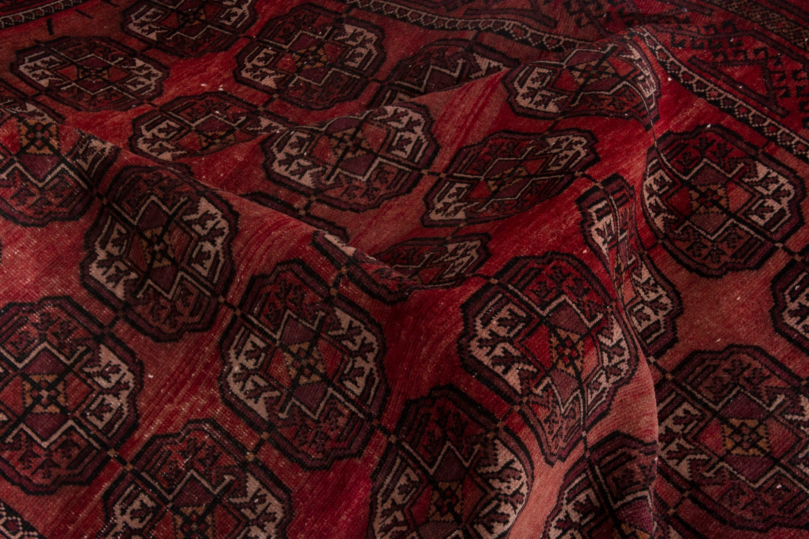 Persian Torkaman area rug in burgundy and deep red, view 18 of 19