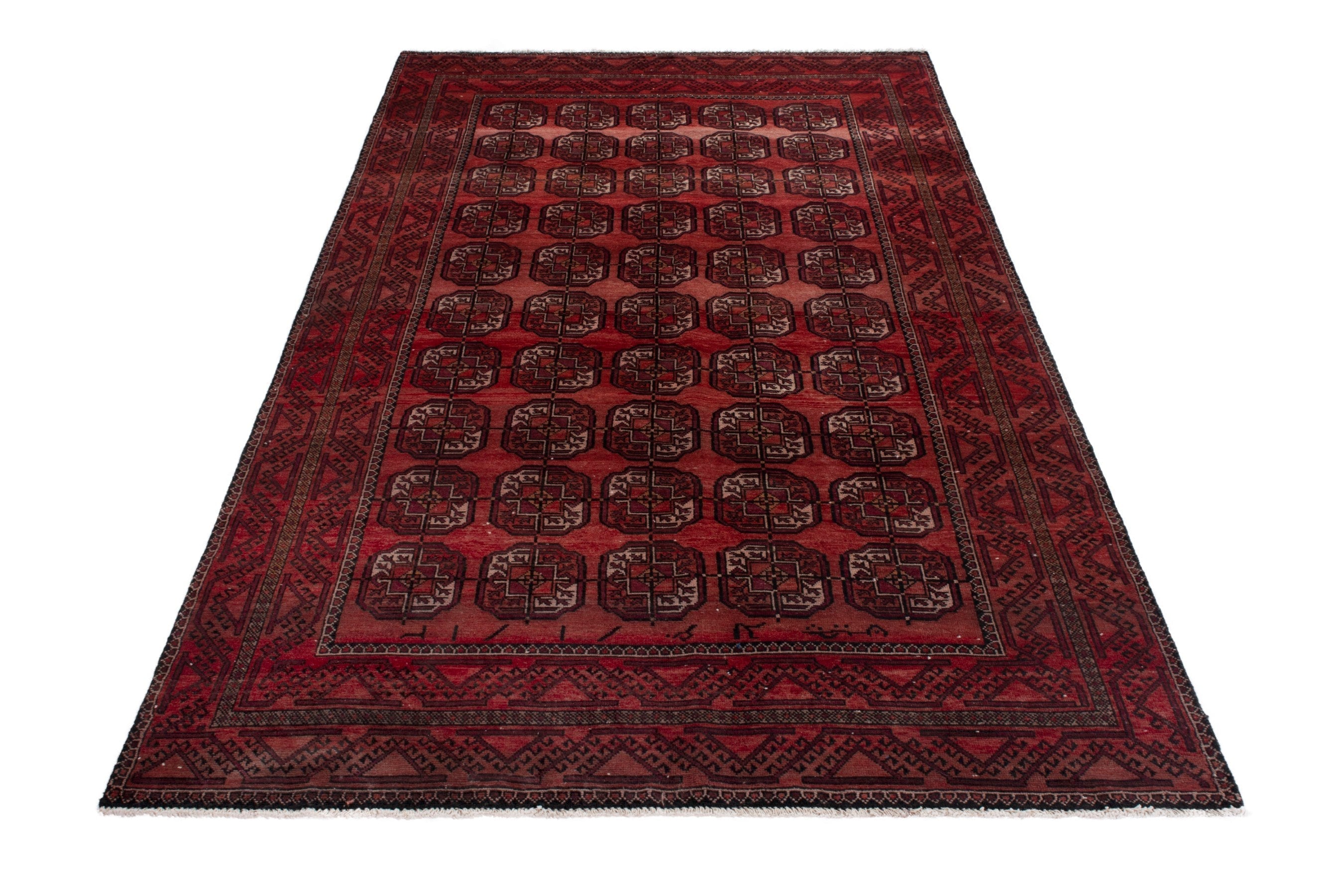 Persian Torkaman area rug in burgundy and deep red, view 2 of 19