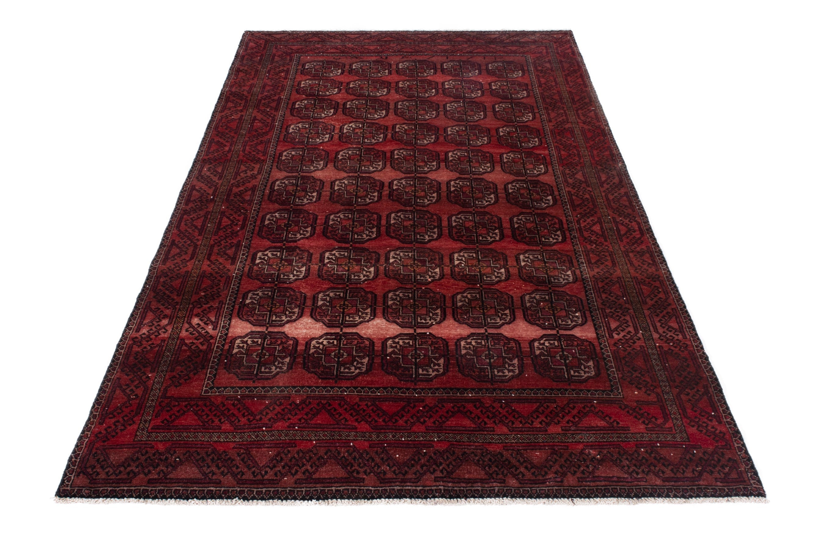 Persian Torkaman area rug in burgundy and deep red, view 3 of 19