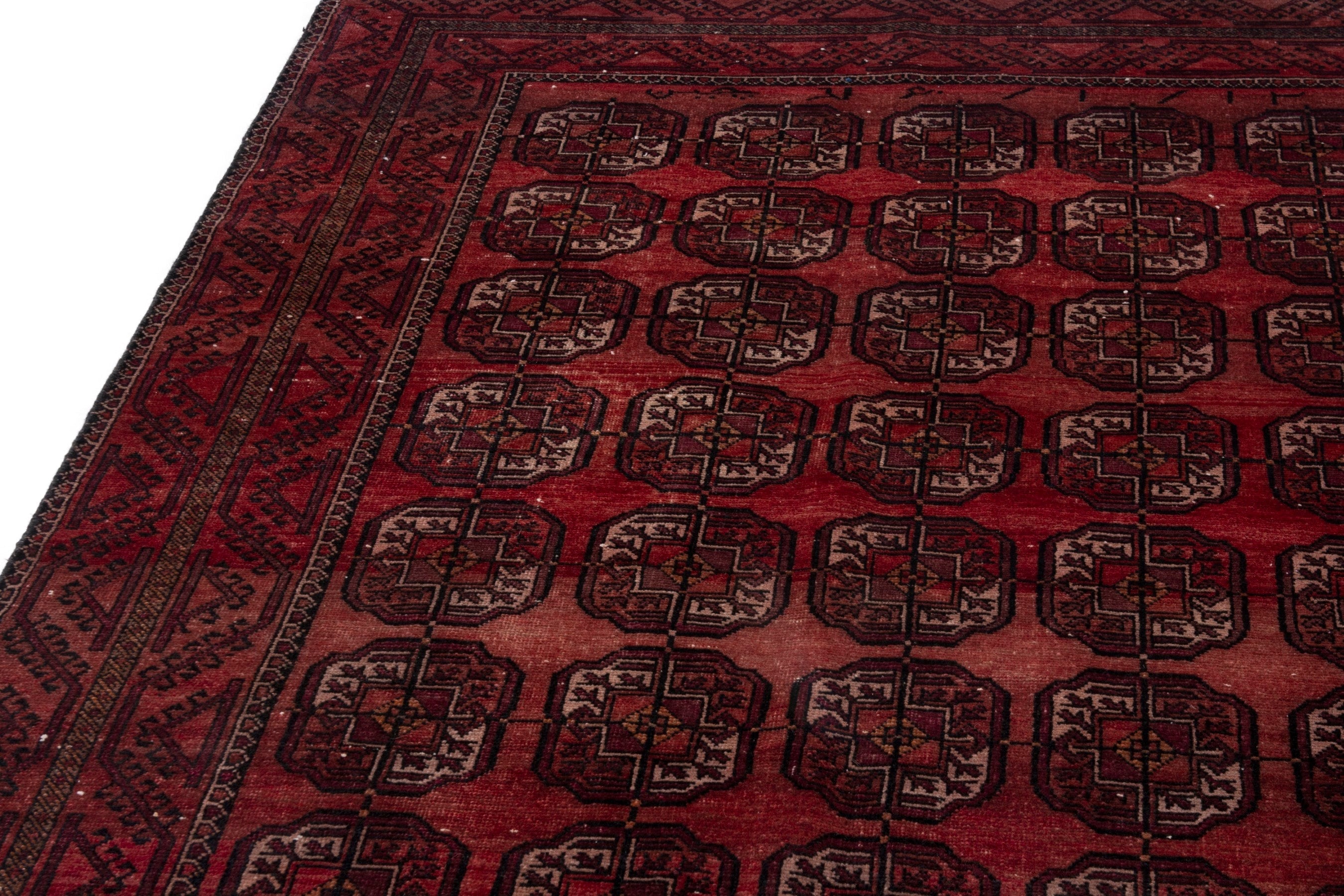 Persian Torkaman area rug in burgundy and deep red, view 7 of 19