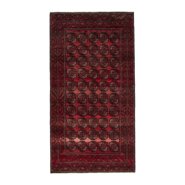Persian Torkaman area rug in burgundy and deep red, 5'3" x 10'