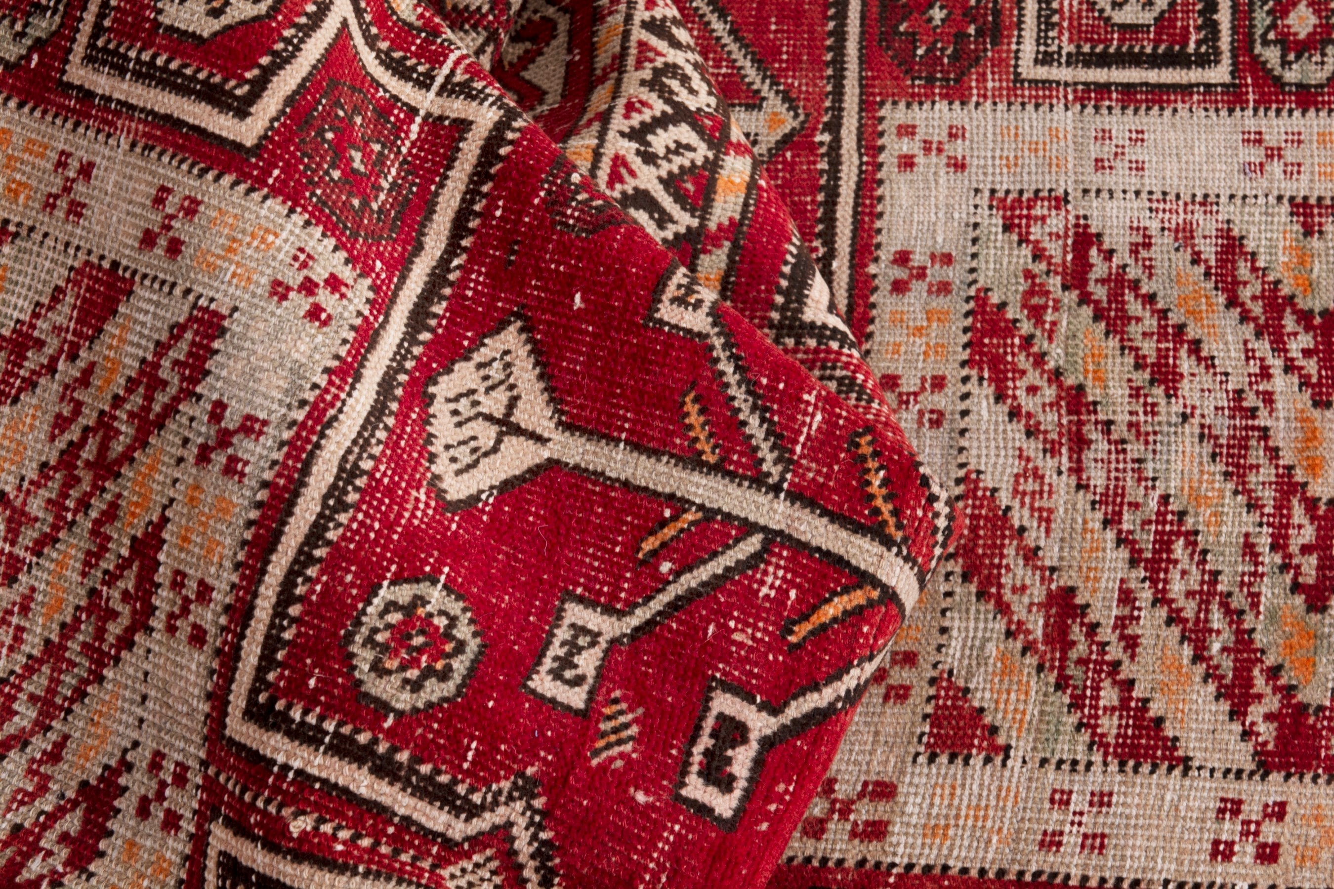 Persian Ghoochan area rug in deep red and cream, view 17 of 20