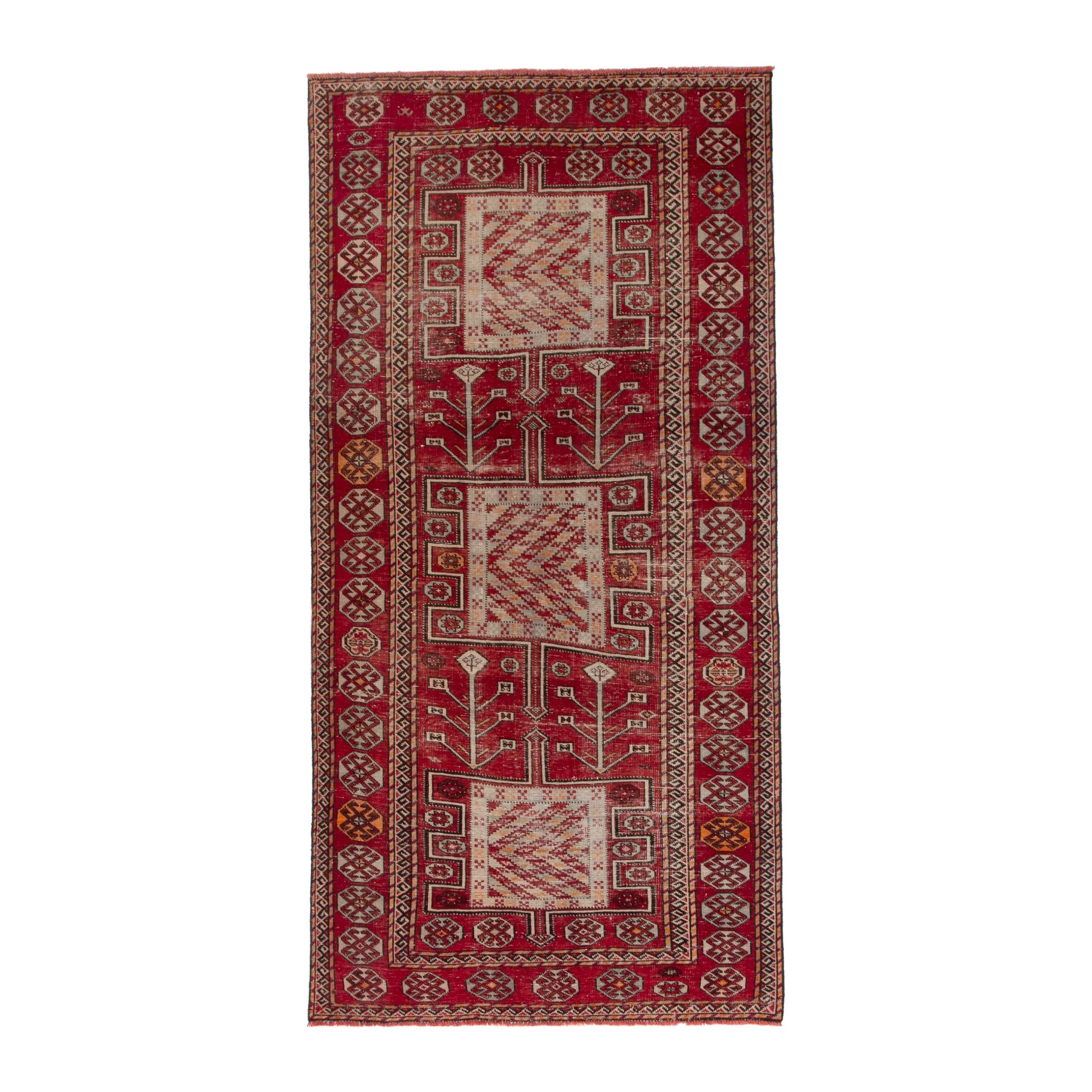 Persian Ghoochan area rug in deep red and cream, 4'10" x 10'2"