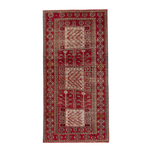 Persian Ghoochan runner rug in deep red and cream, 4'10" x 10'2"