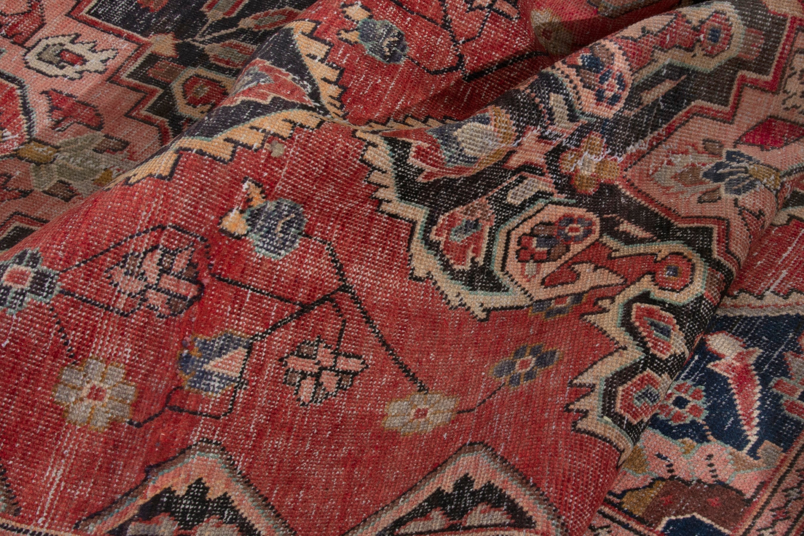 Persian Arak runner rug in faded red and navy, view 17 of 18