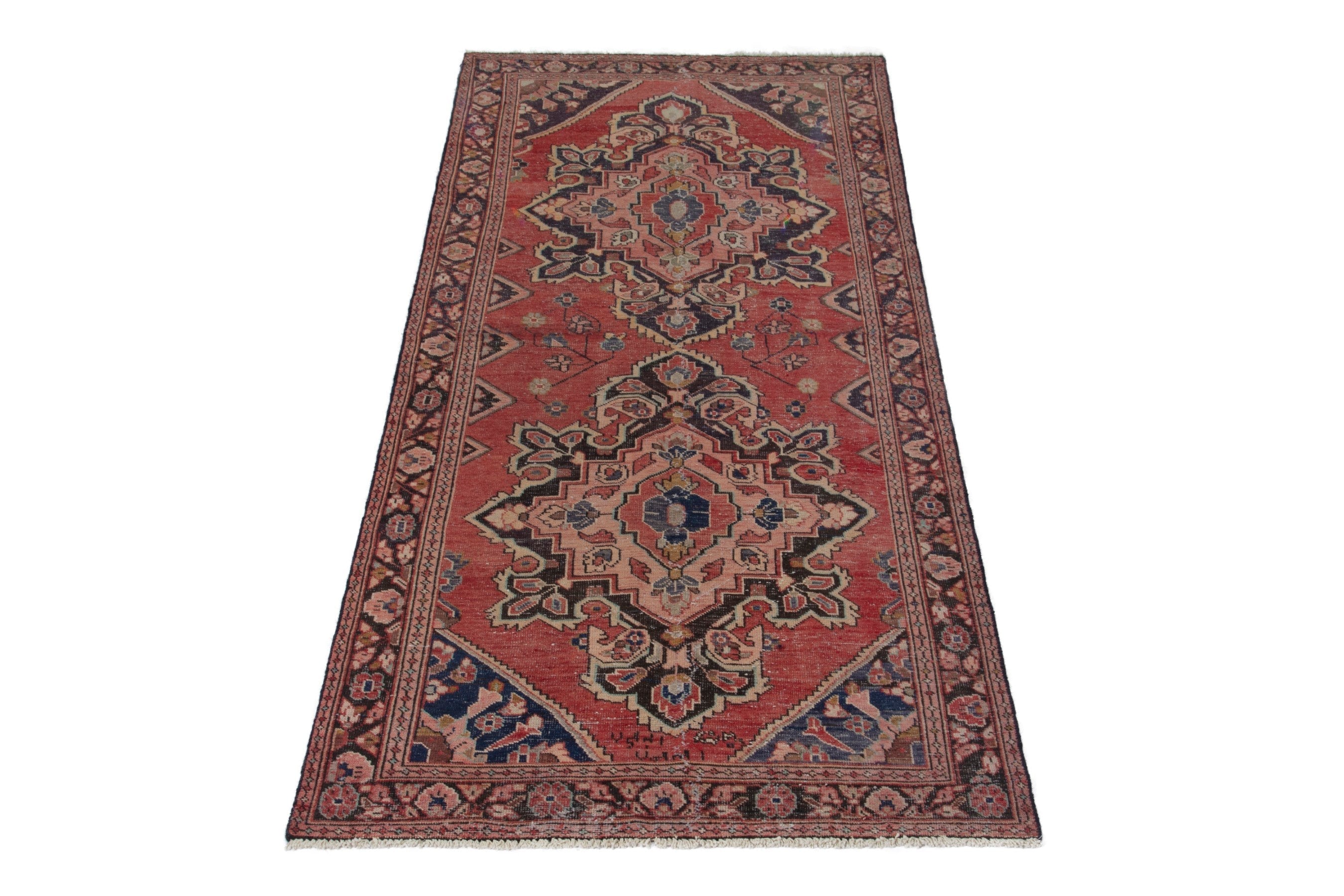 Persian Arak runner rug in faded red and navy, view 2 of 18