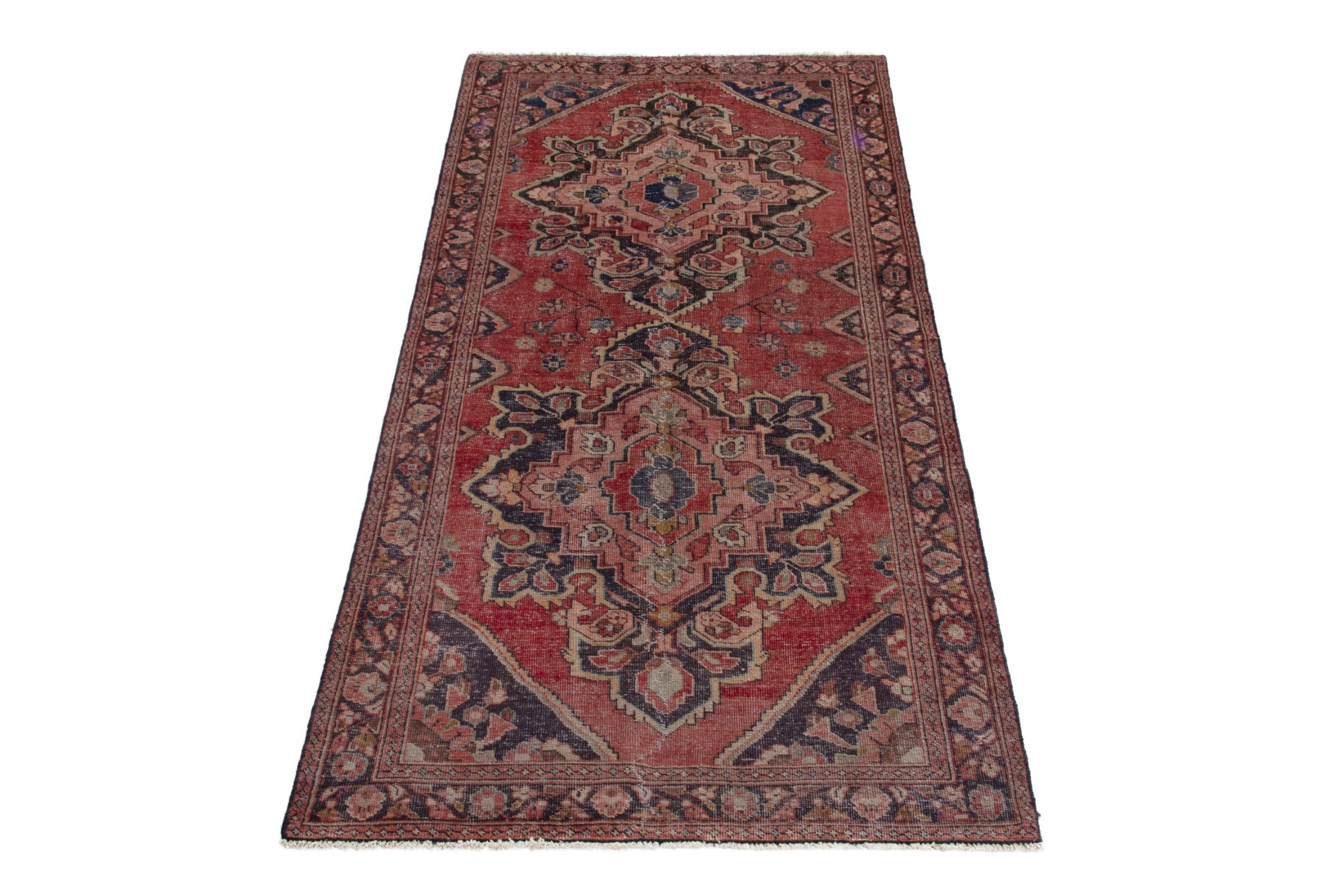 Persian Arak runner rug in faded red and navy, view 3 of 18