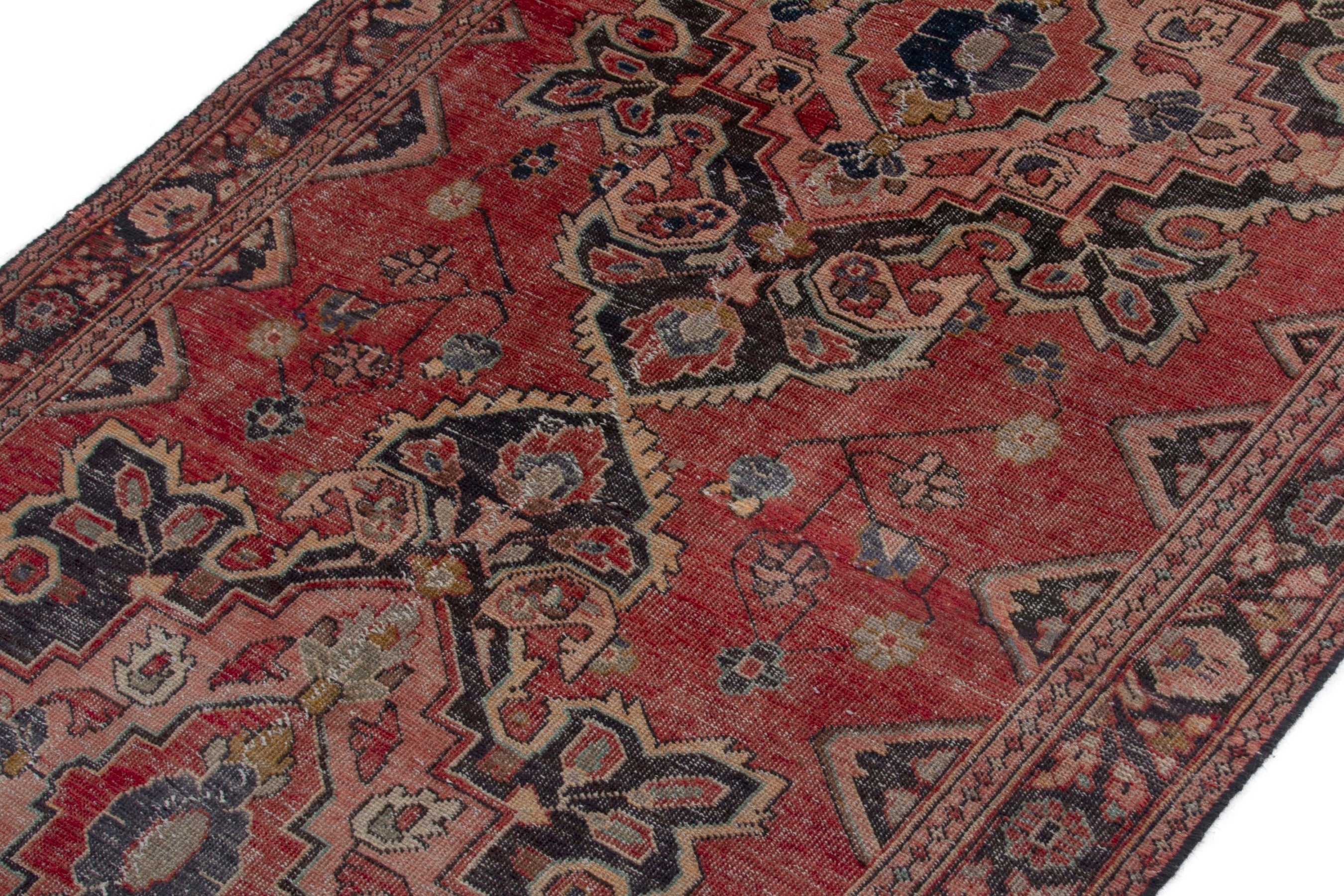 Persian Arak runner rug in faded red and navy, view 4 of 18