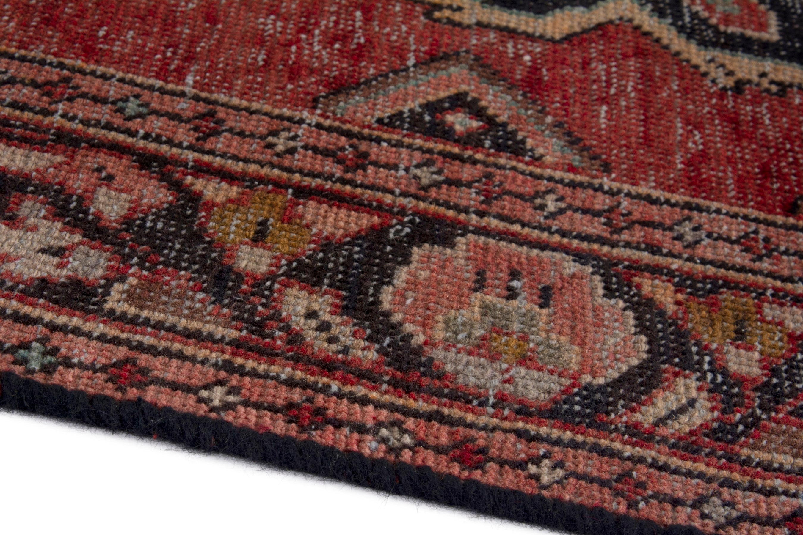 Persian Arak runner rug in faded red and navy, view 6 of 18