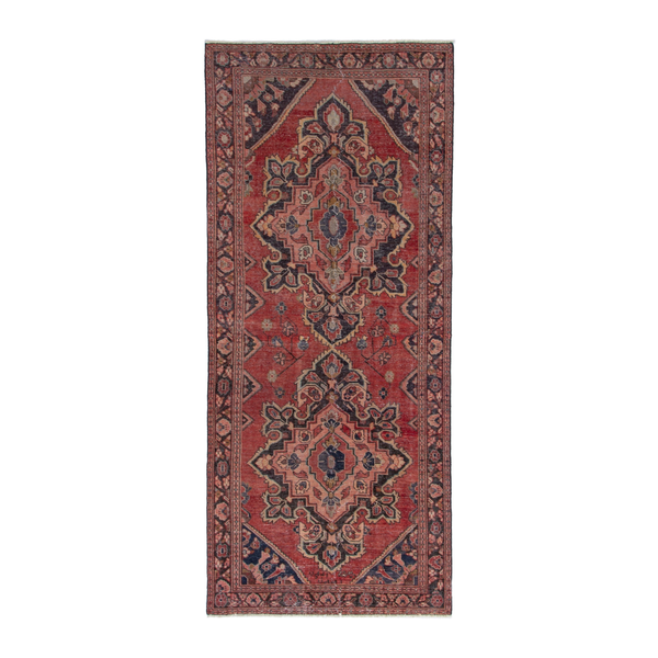 Persian Arak runner rug in faded red and navy, 3'11" x 10'3"