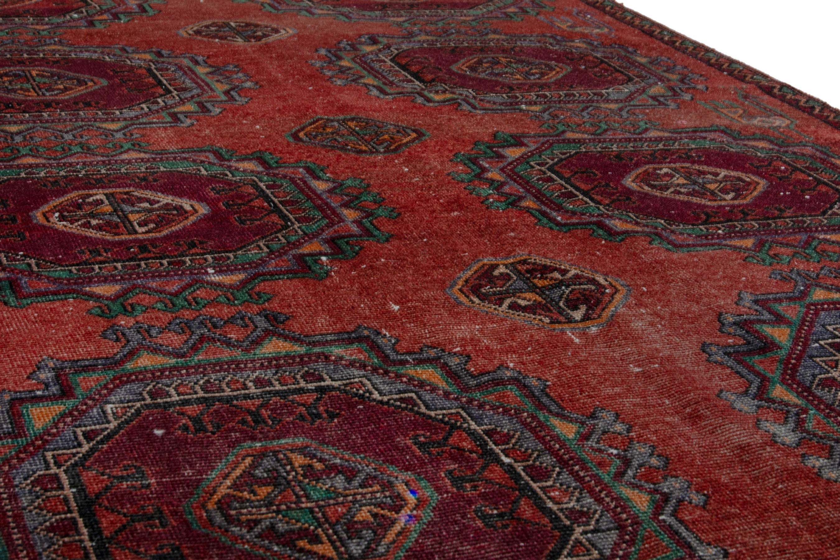 Persian Torkaman area rug in deep red and burgundy, view 8 of 18