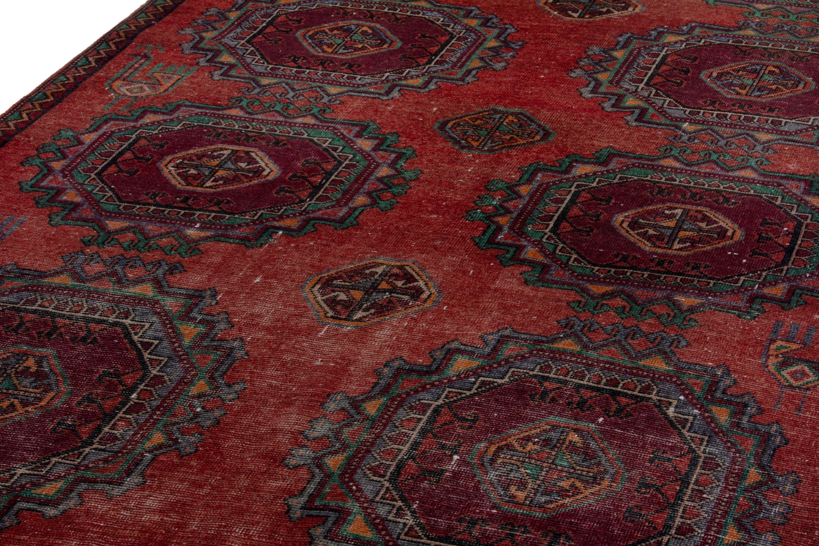 Persian Torkaman area rug in deep red and burgundy, view 7 of 18