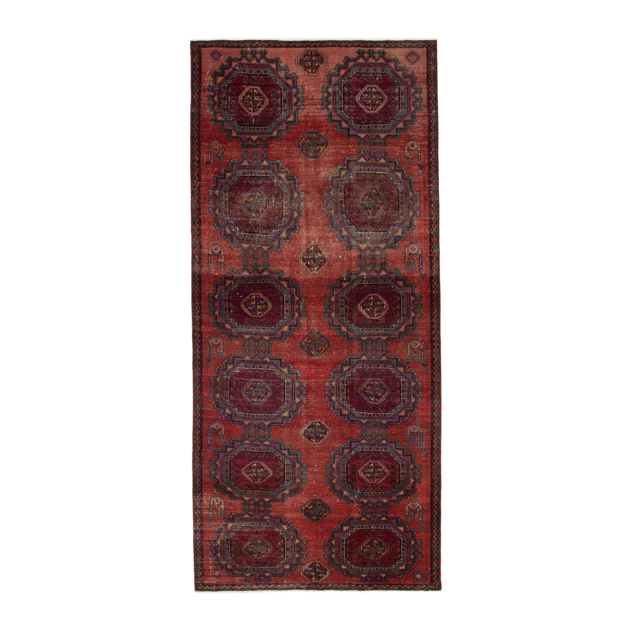 Persian Torkaman area rug in deep red and burgundy, 4'6" x 10'6"