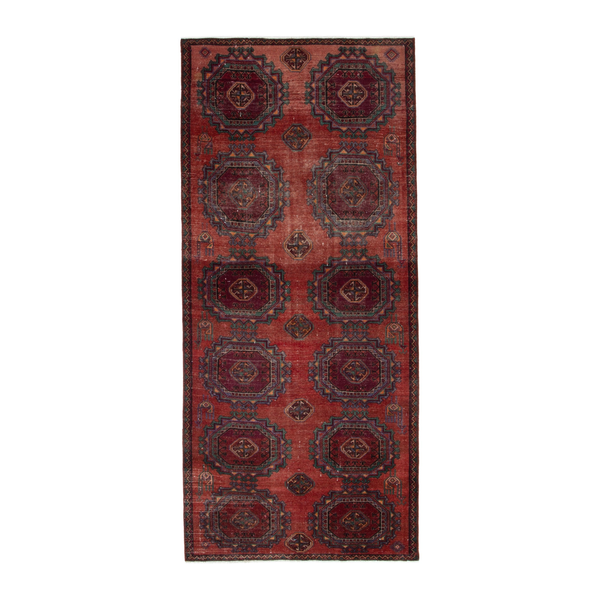 Persian Torkaman runner rug in deep red and burgundy, 4'6" x 10'6"