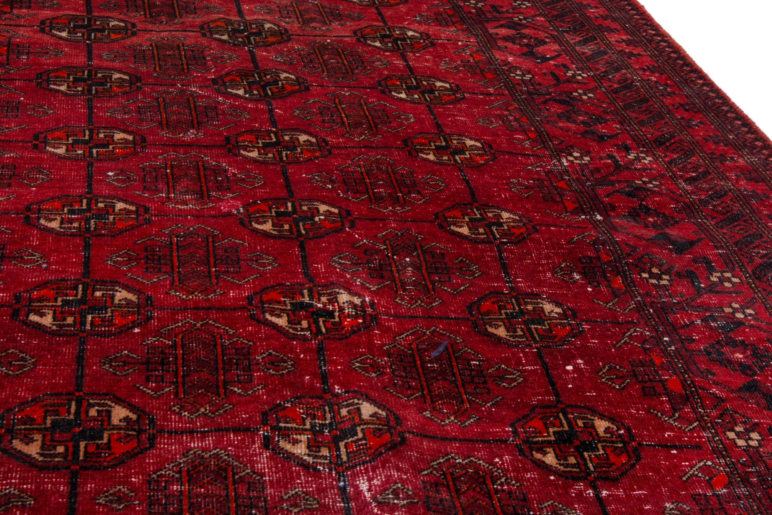 Persian Torkaman area rug in deep red and burgundy, view 8 of 20