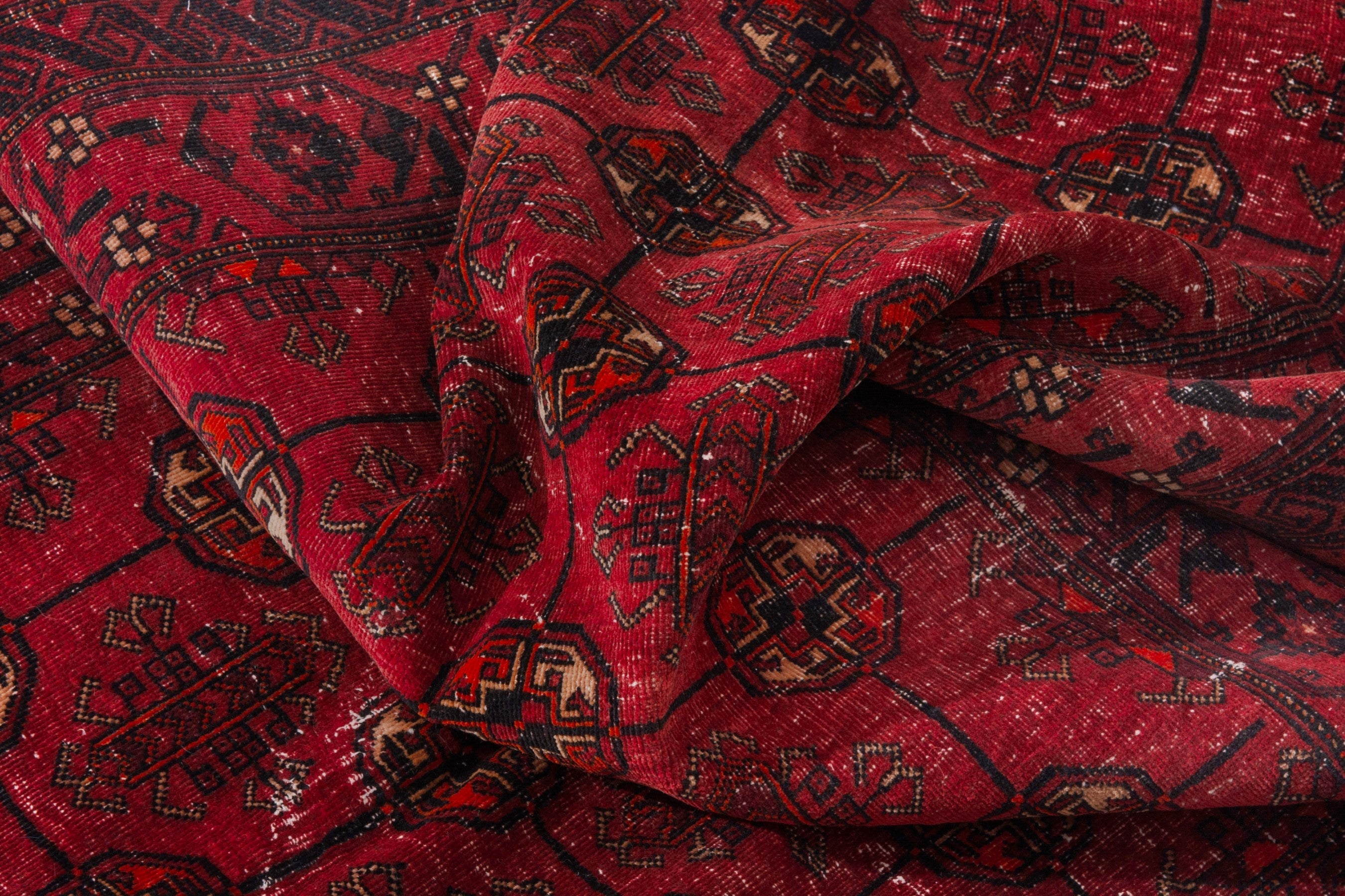 Persian Torkaman area rug in deep red and burgundy, view 17 of 20