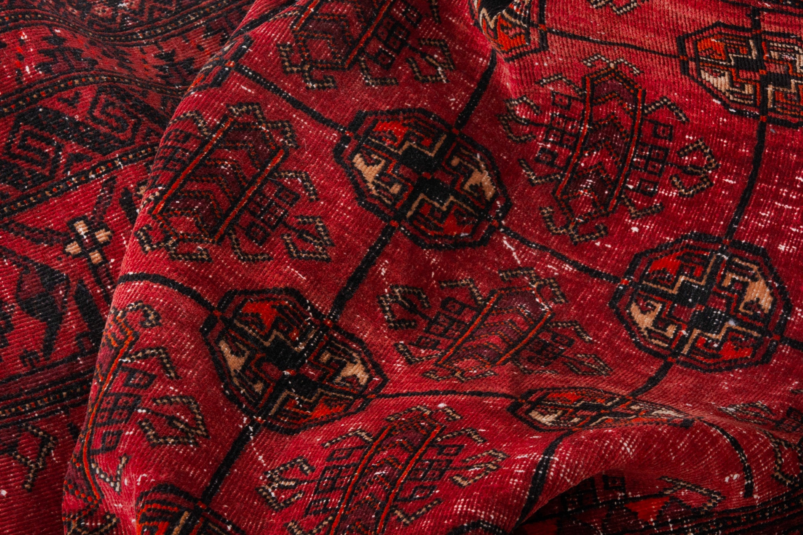 Persian Torkaman area rug in deep red and burgundy, view 18 of 20