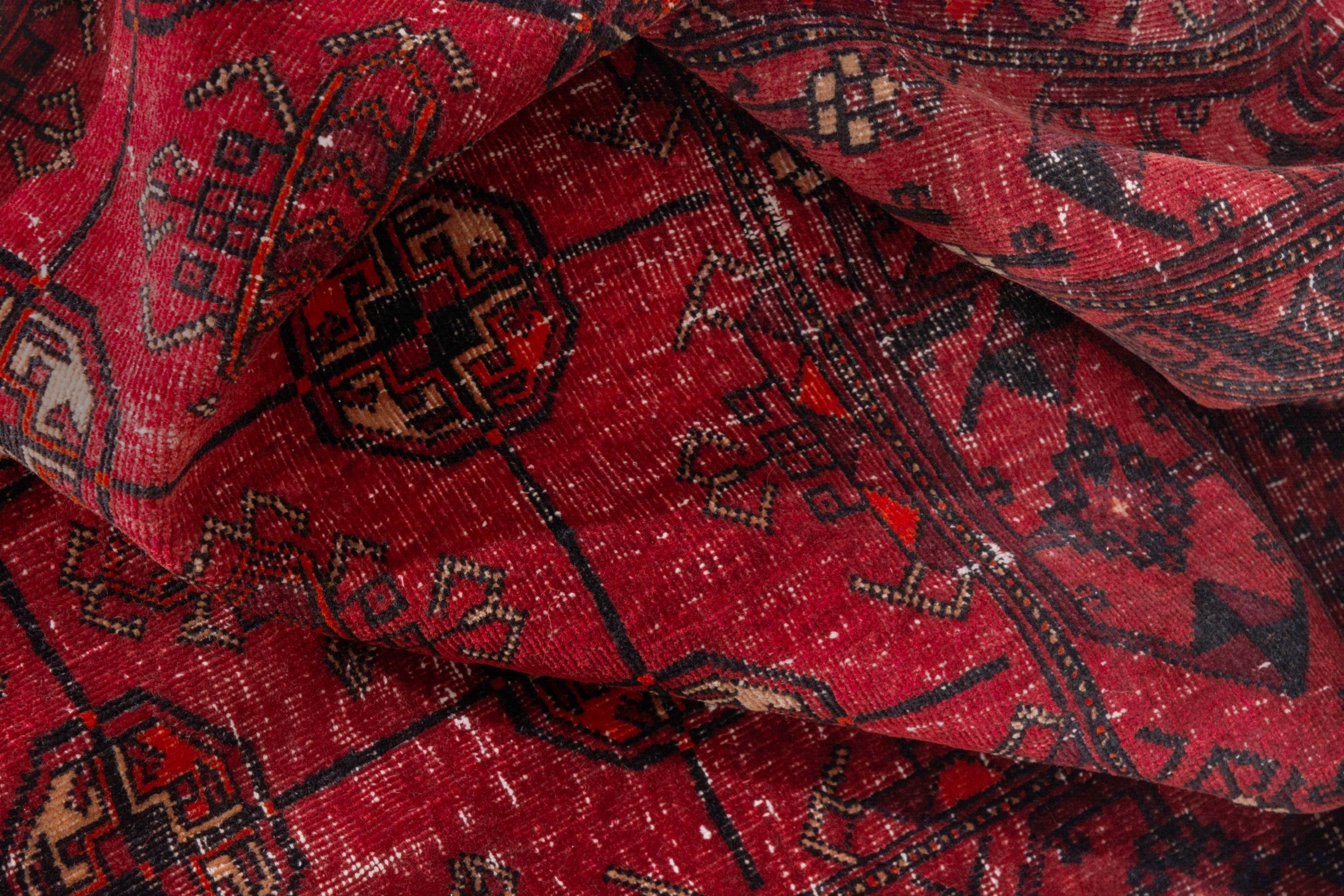Persian Torkaman area rug in deep red and burgundy, view 19 of 20