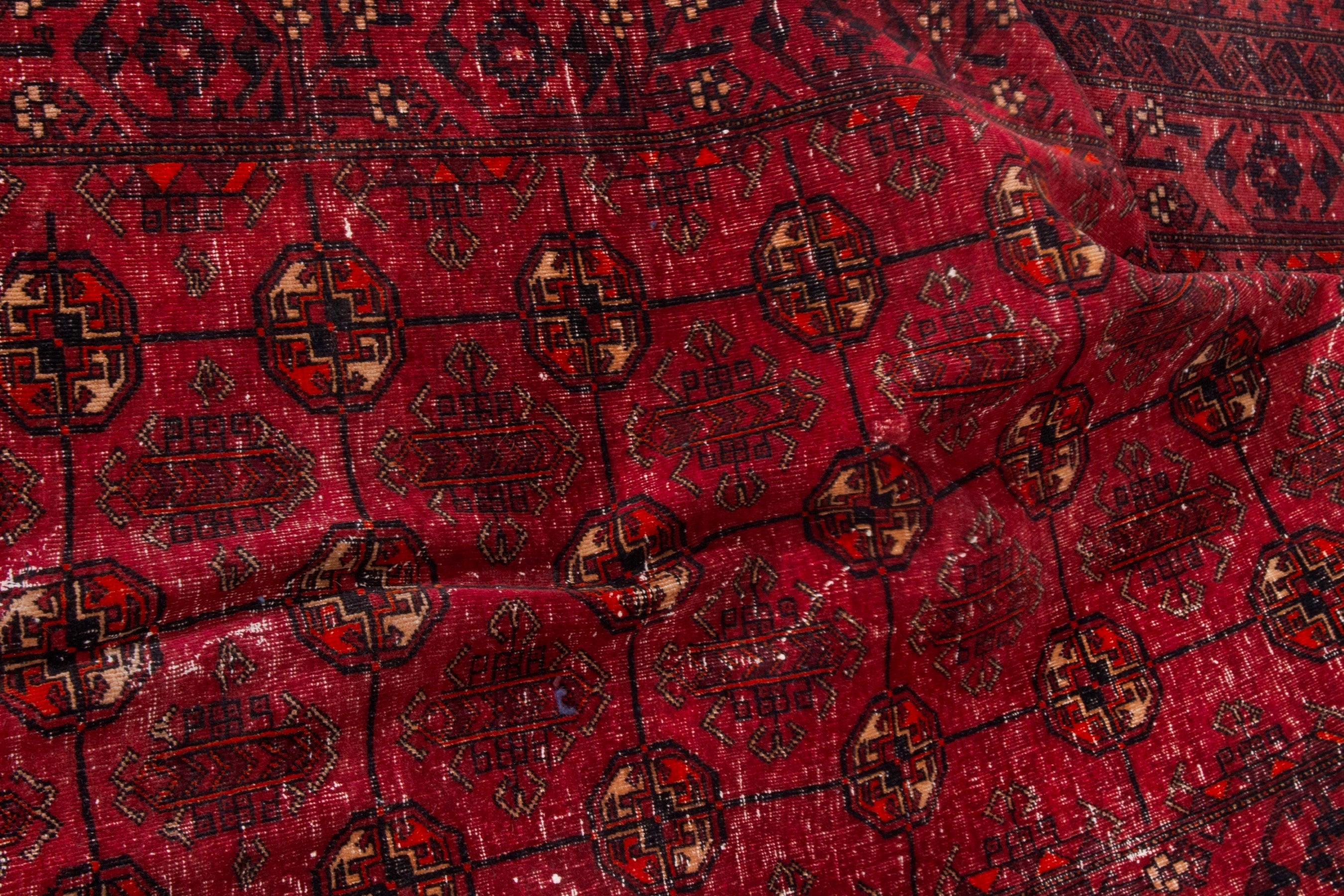 Persian Torkaman area rug in deep red and burgundy, view 16 of 20