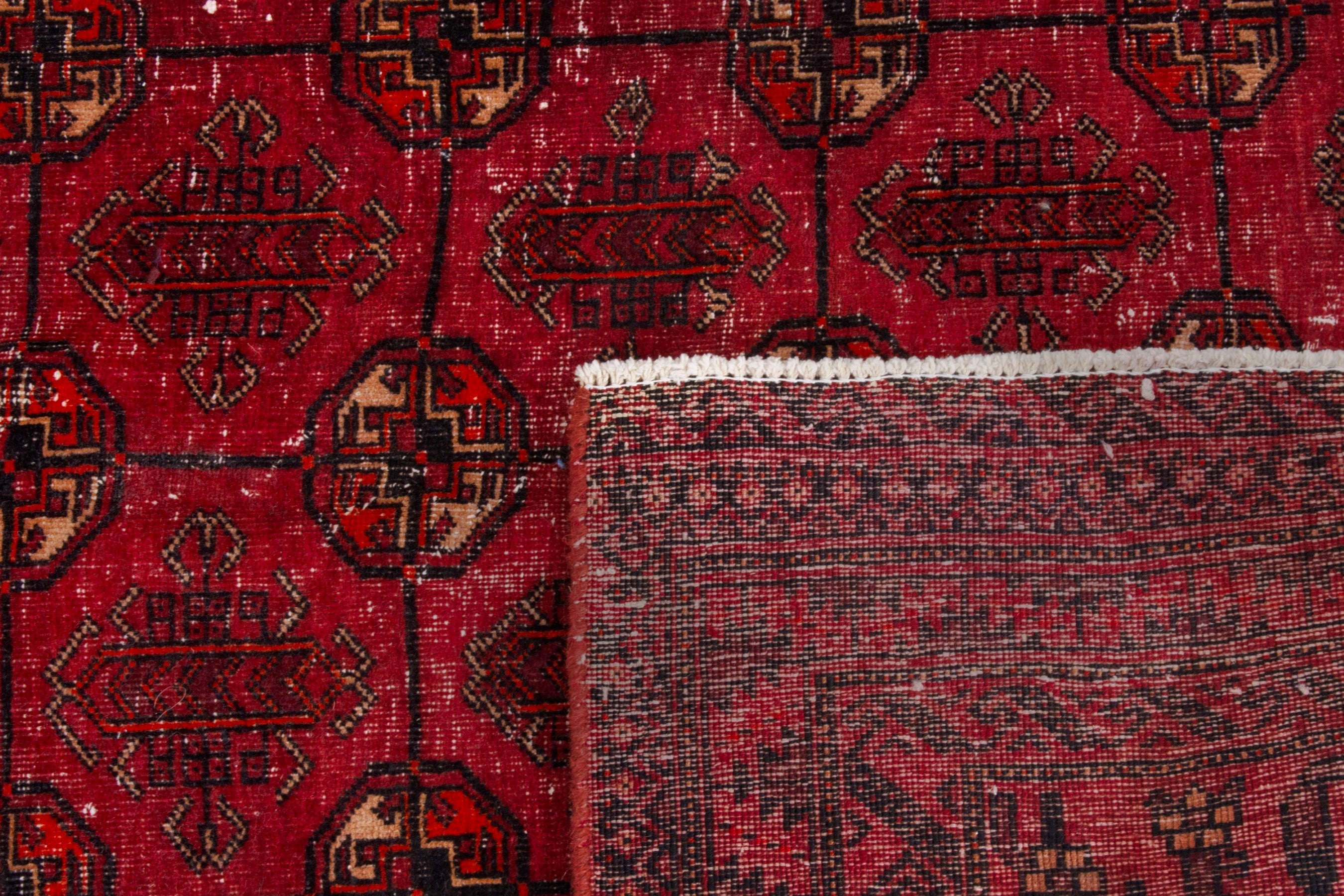 Persian Torkaman area rug in deep red and burgundy, view 20 of 20