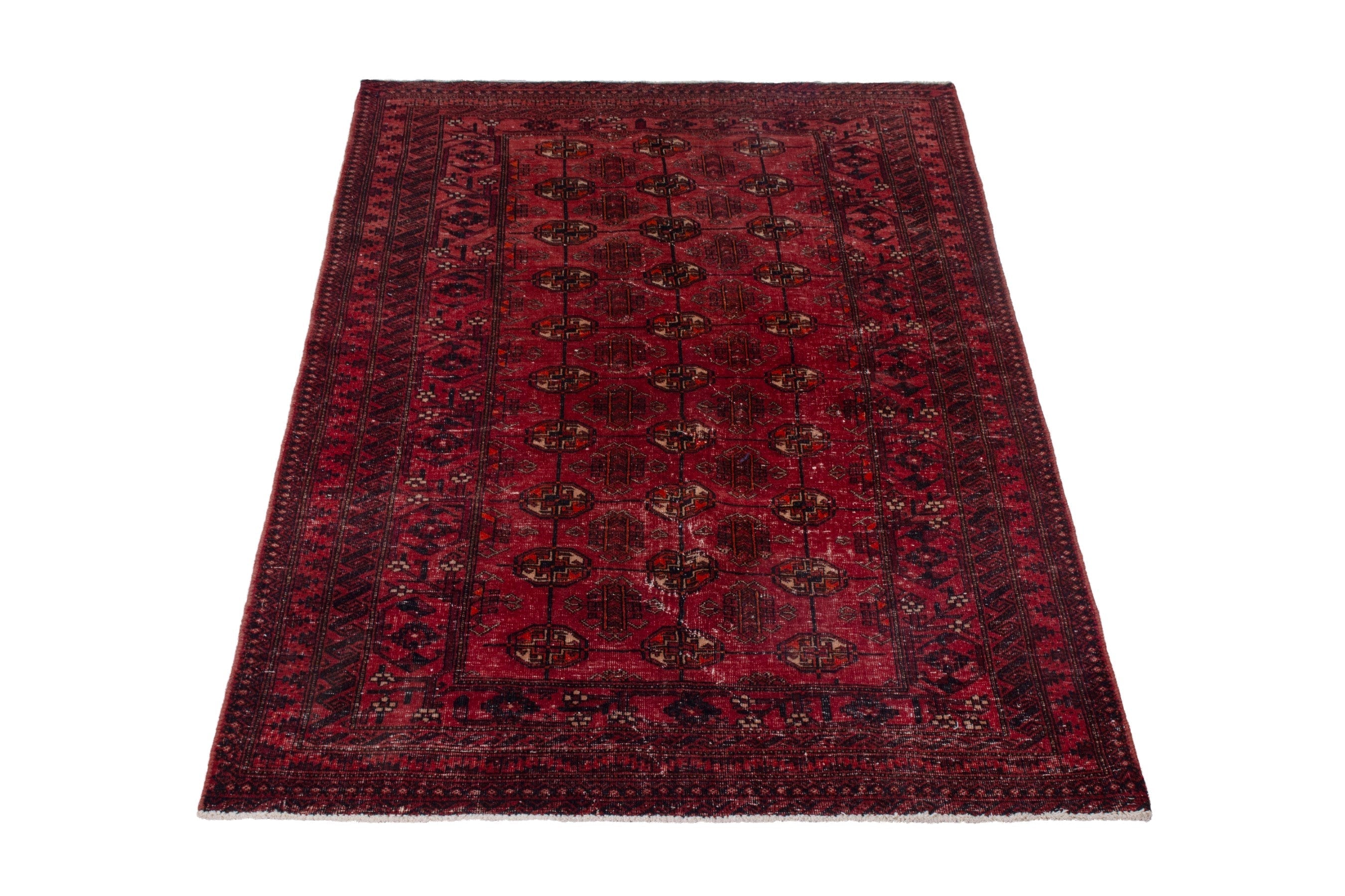 Persian Torkaman area rug in deep red and burgundy, view 3 of 20