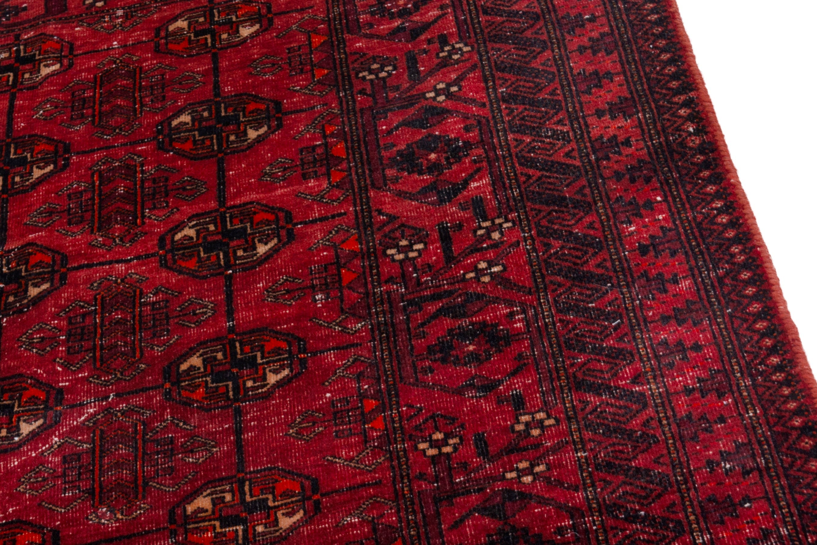 Persian Torkaman area rug in deep red and burgundy, view 9 of 20
