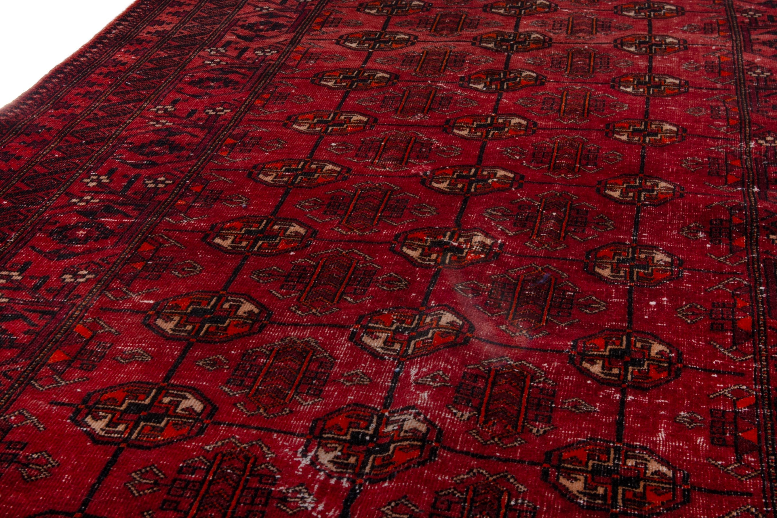 Persian Torkaman area rug in deep red and burgundy, view 7 of 20