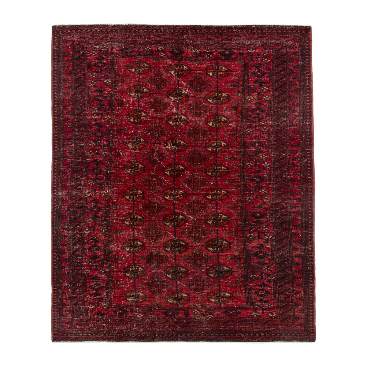 Persian Torkaman area rug in deep red and burgundy, 4'1" x 7'9"