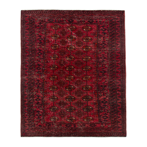 Persian Torkaman area rug in deep red and burgundy, 4'1" x 7'9"