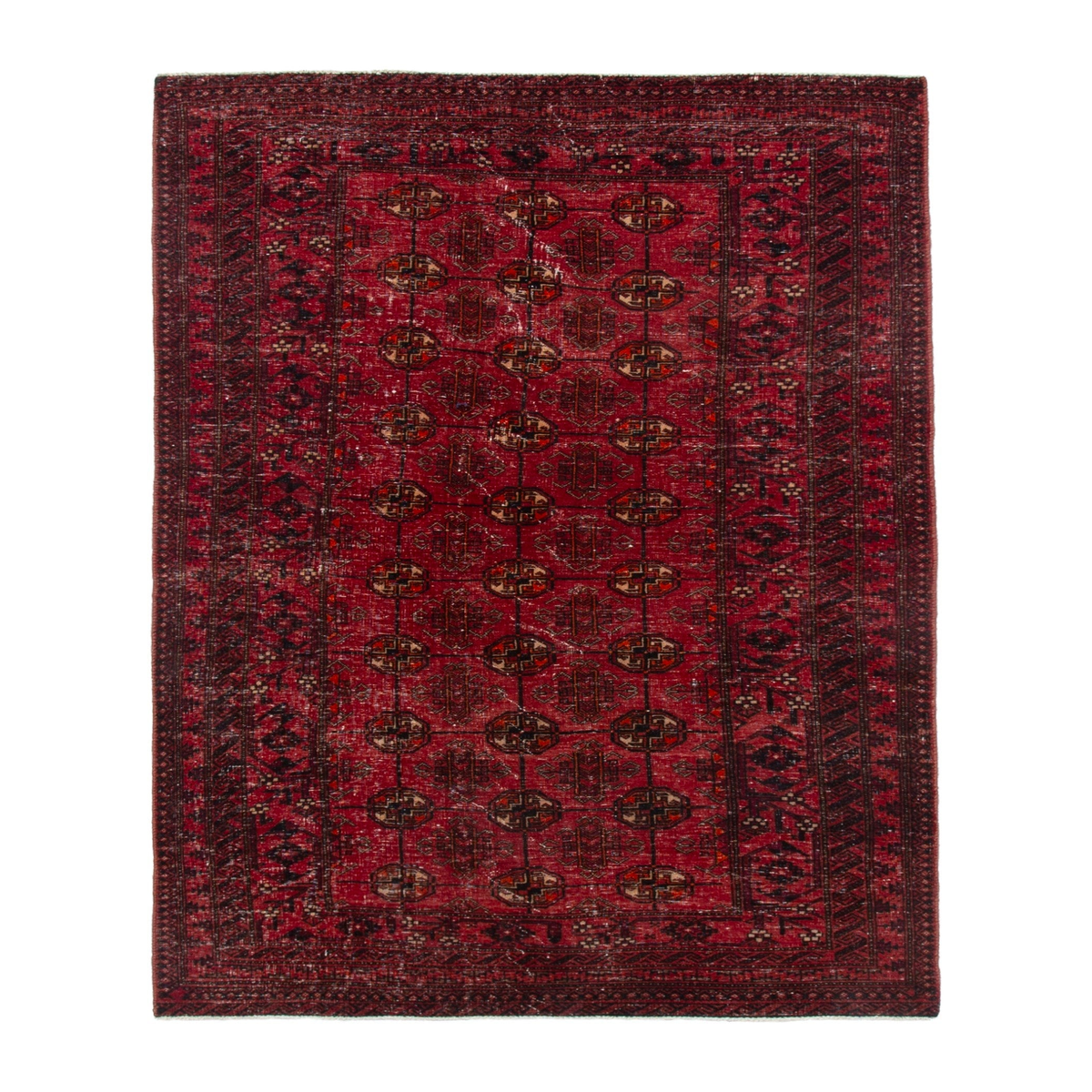 Persian Torkaman area rug in deep red and burgundy, 4'1" x 7'9"