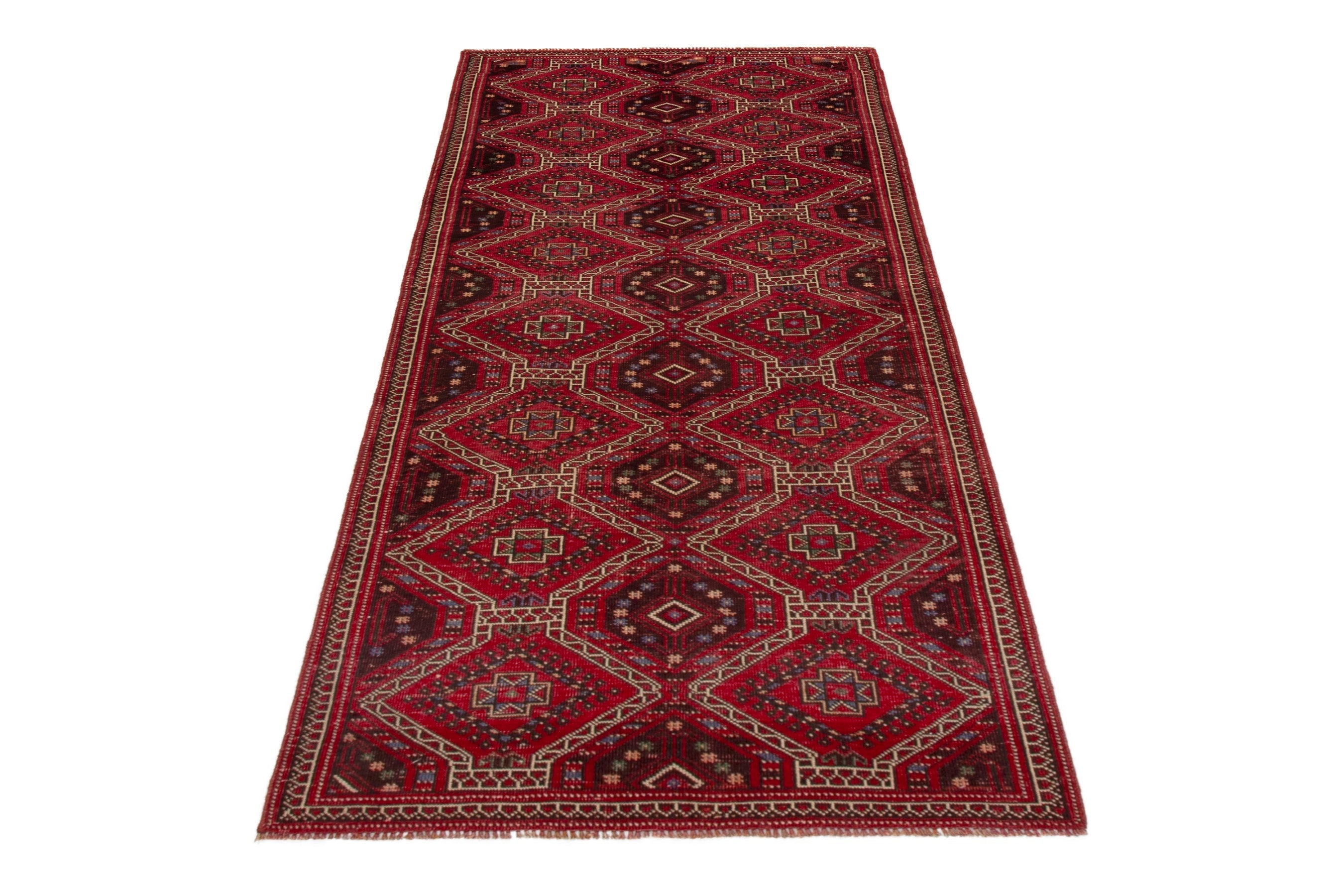 Persian Ghoochan runner rug in deep red and faded red, view 2 of 17