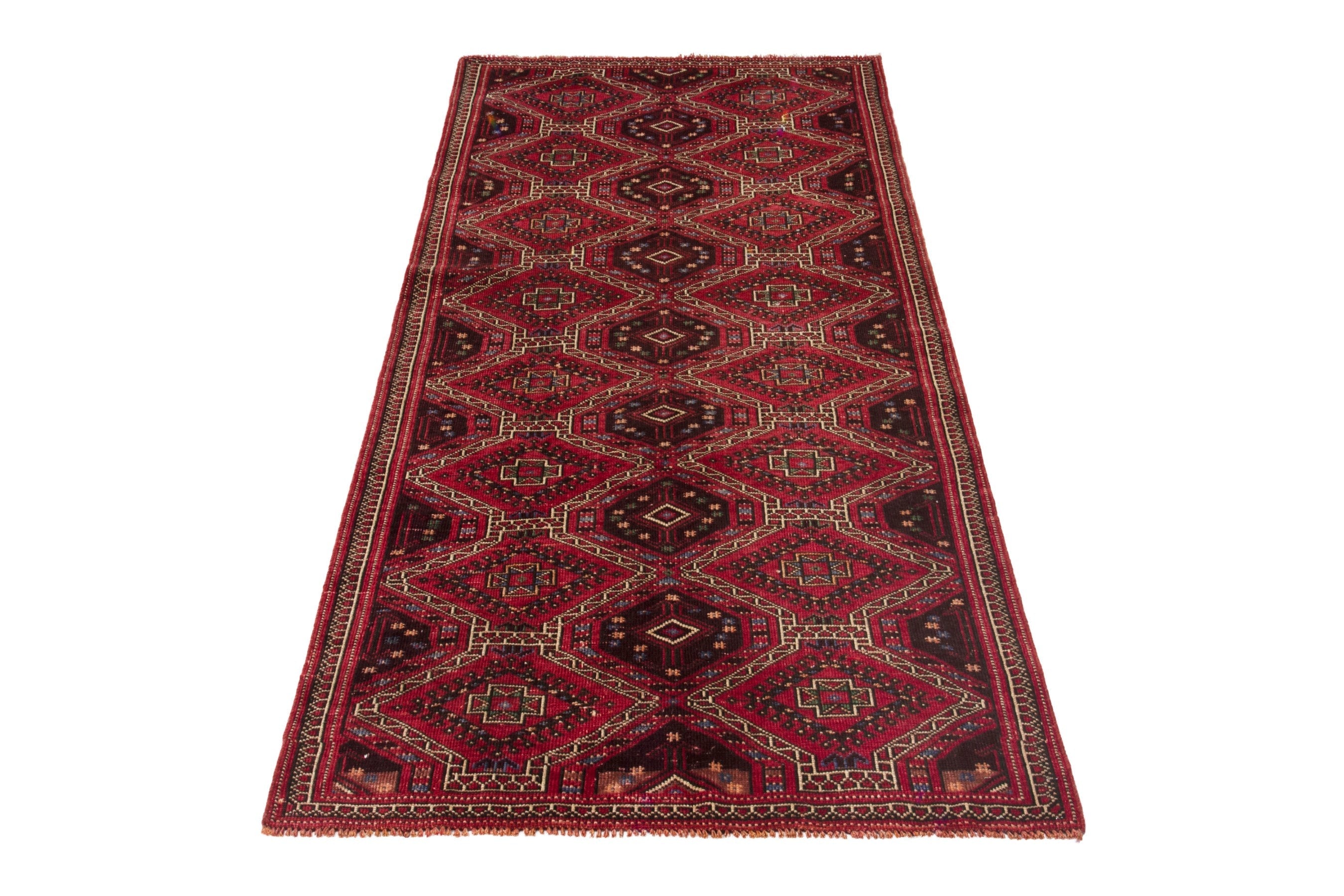 Persian Ghoochan runner rug in deep red and faded red, view 3 of 17