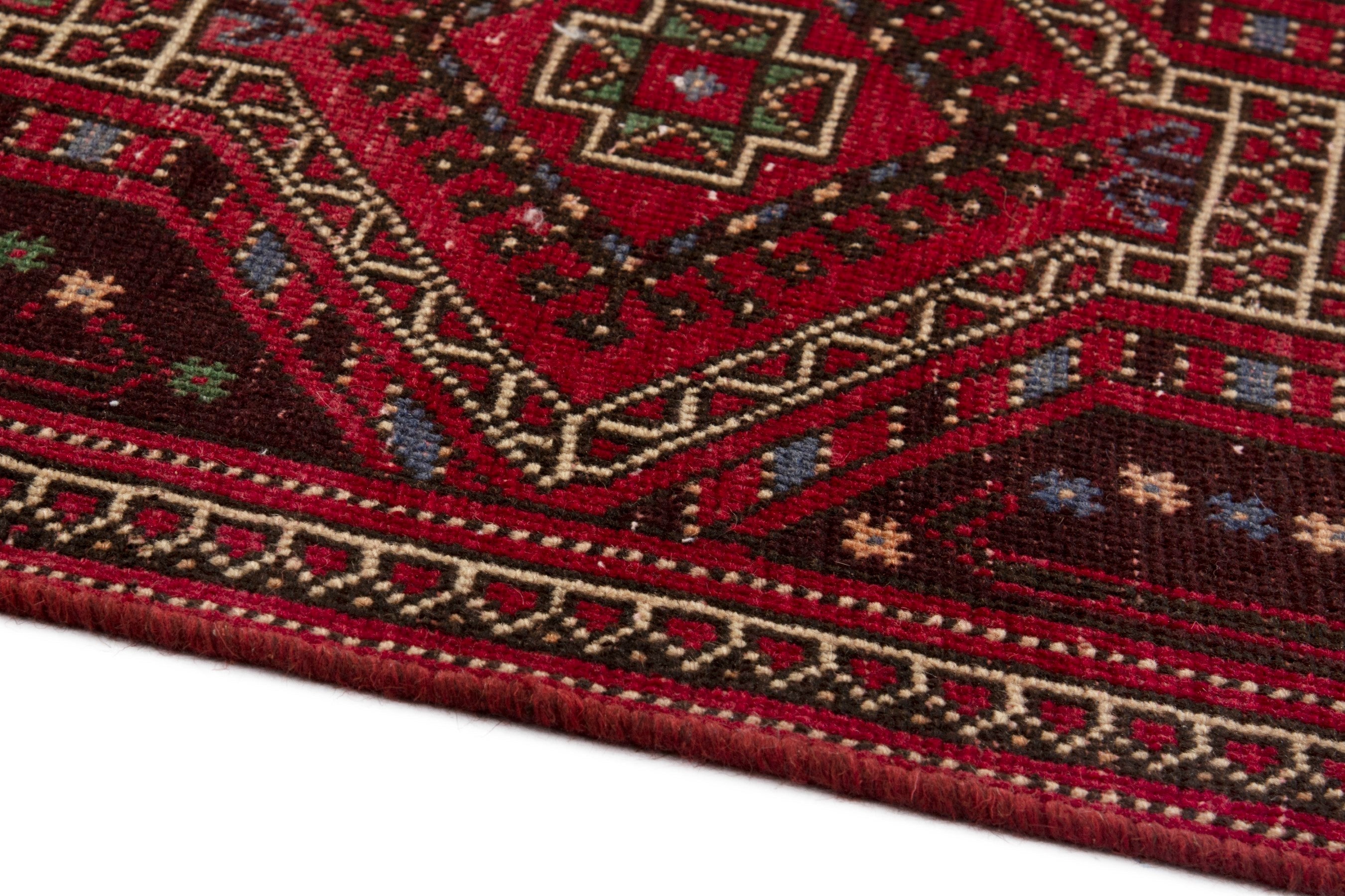 Persian Ghoochan runner rug in deep red and faded red, view 6 of 17