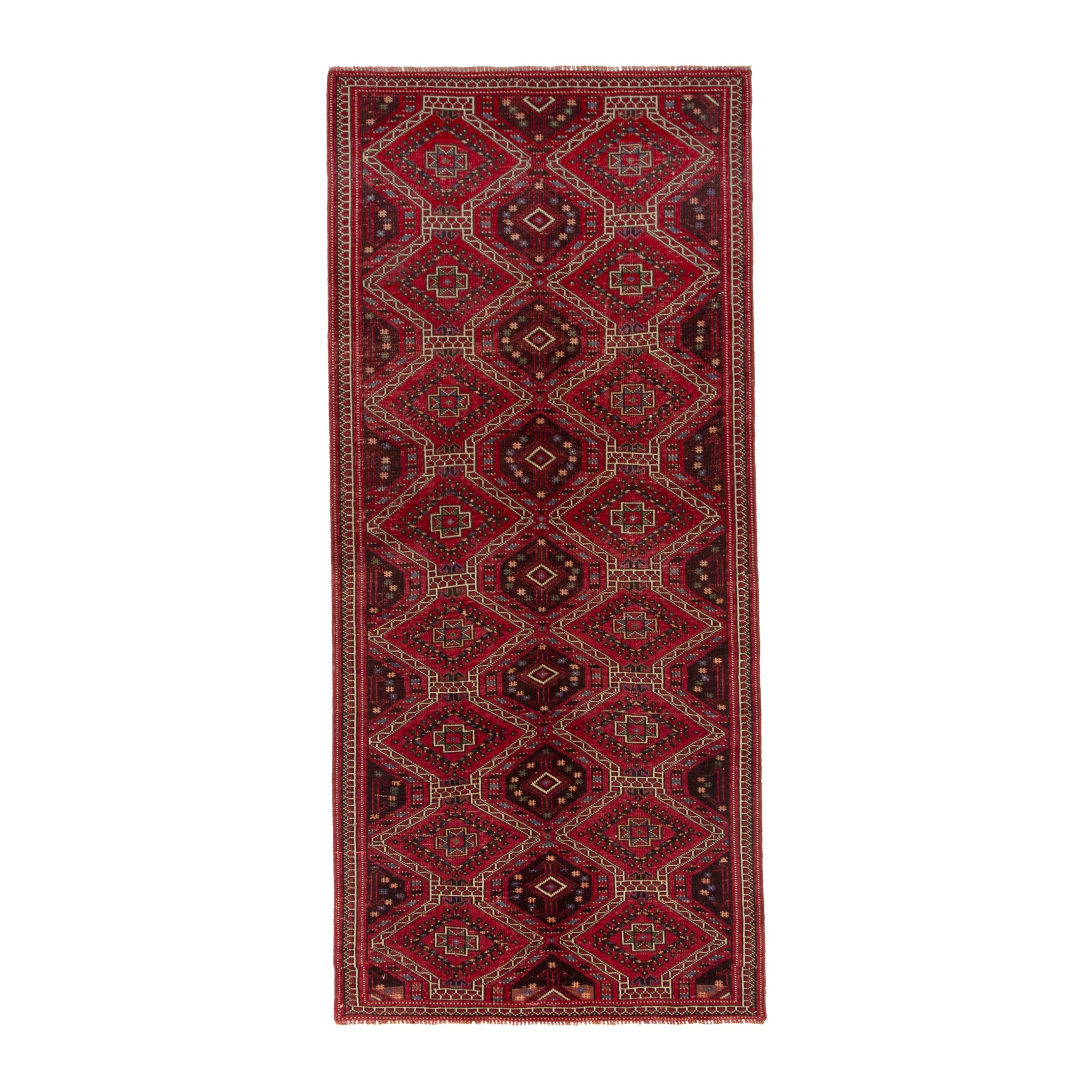 Persian Ghoochan runner rug in deep red and faded red, 3'10" x 8'7"
