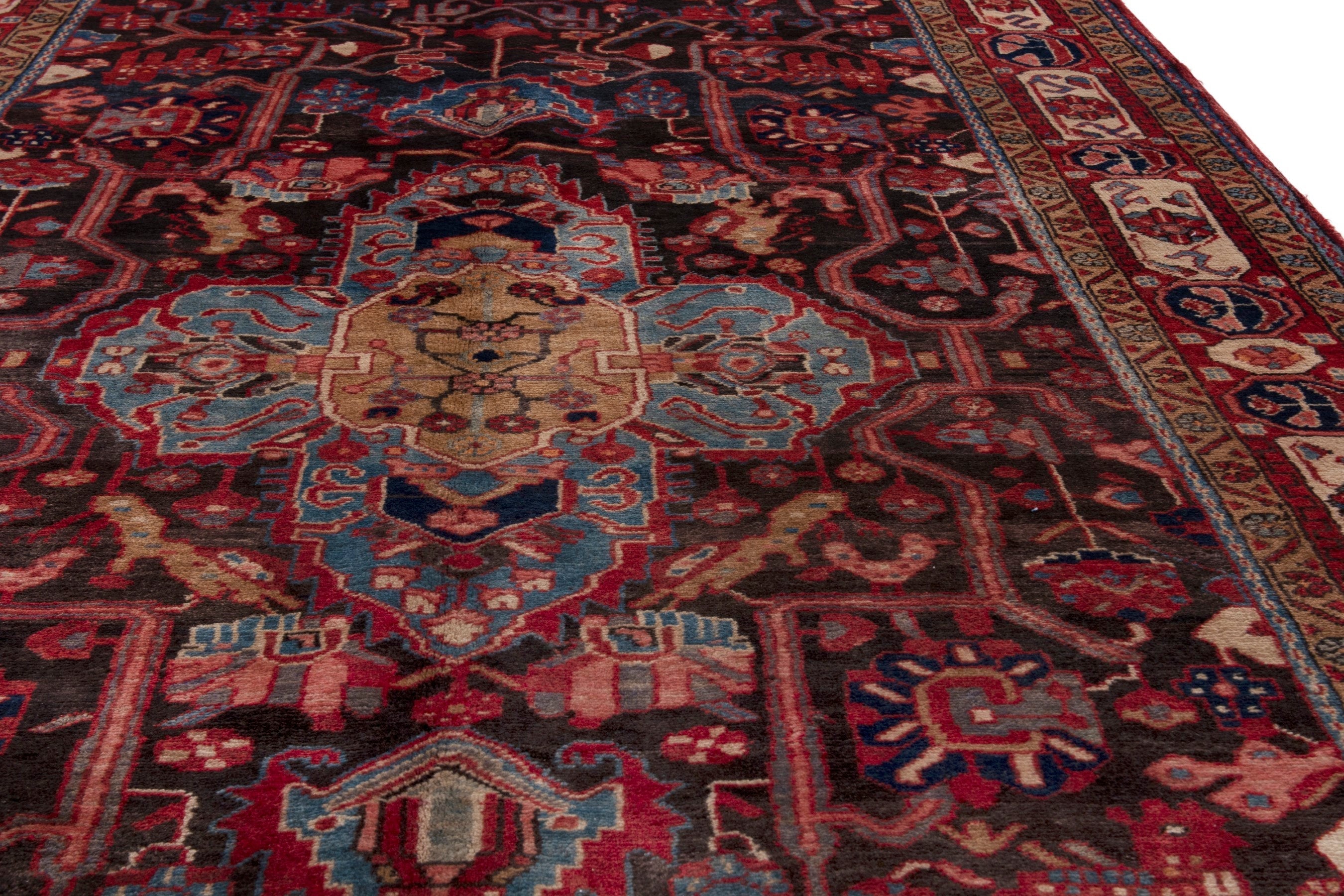 Persian Nahavand area rug in burgundy and deep red, view 11 of 20