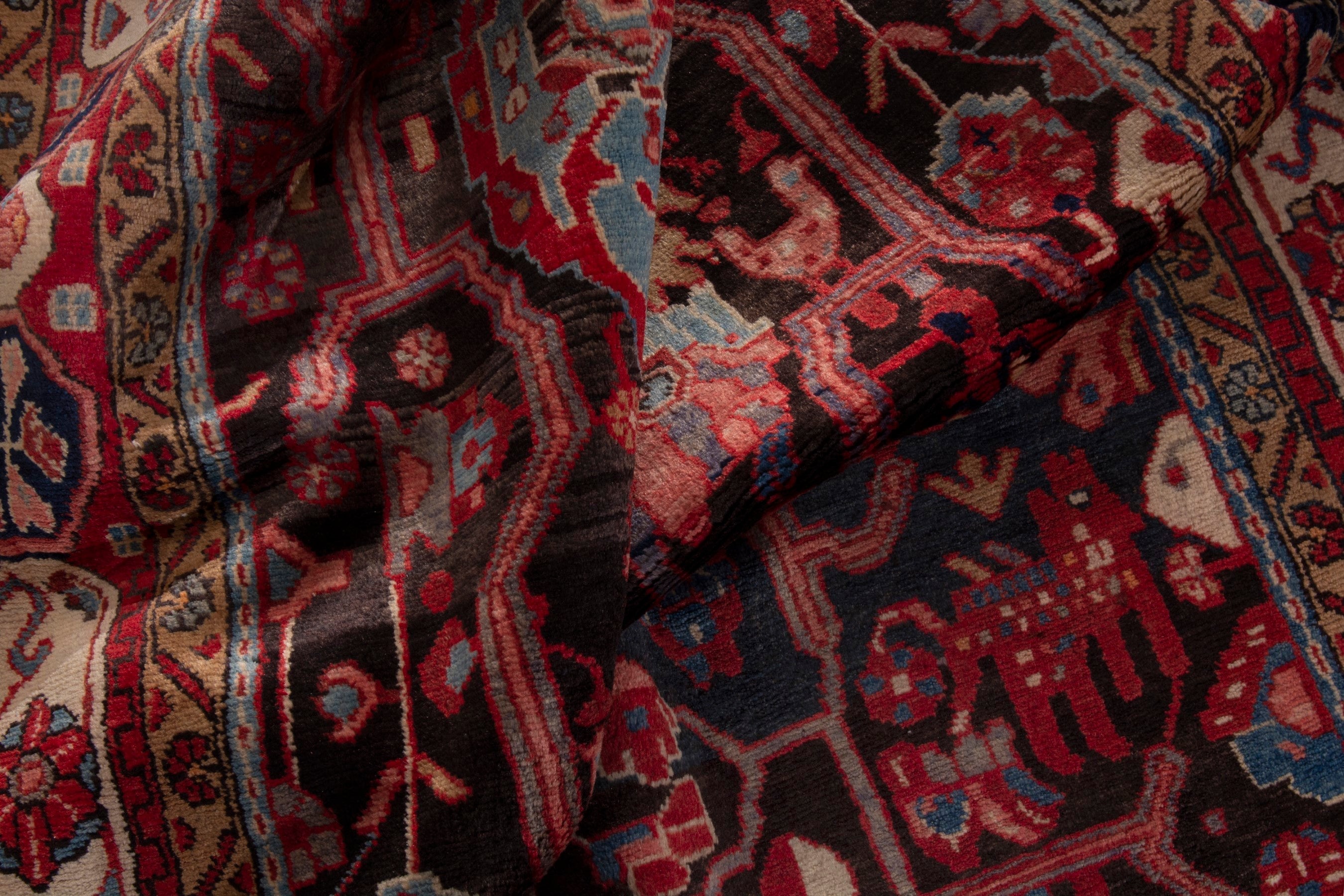 Persian Nahavand area rug in burgundy and deep red, view 18 of 20