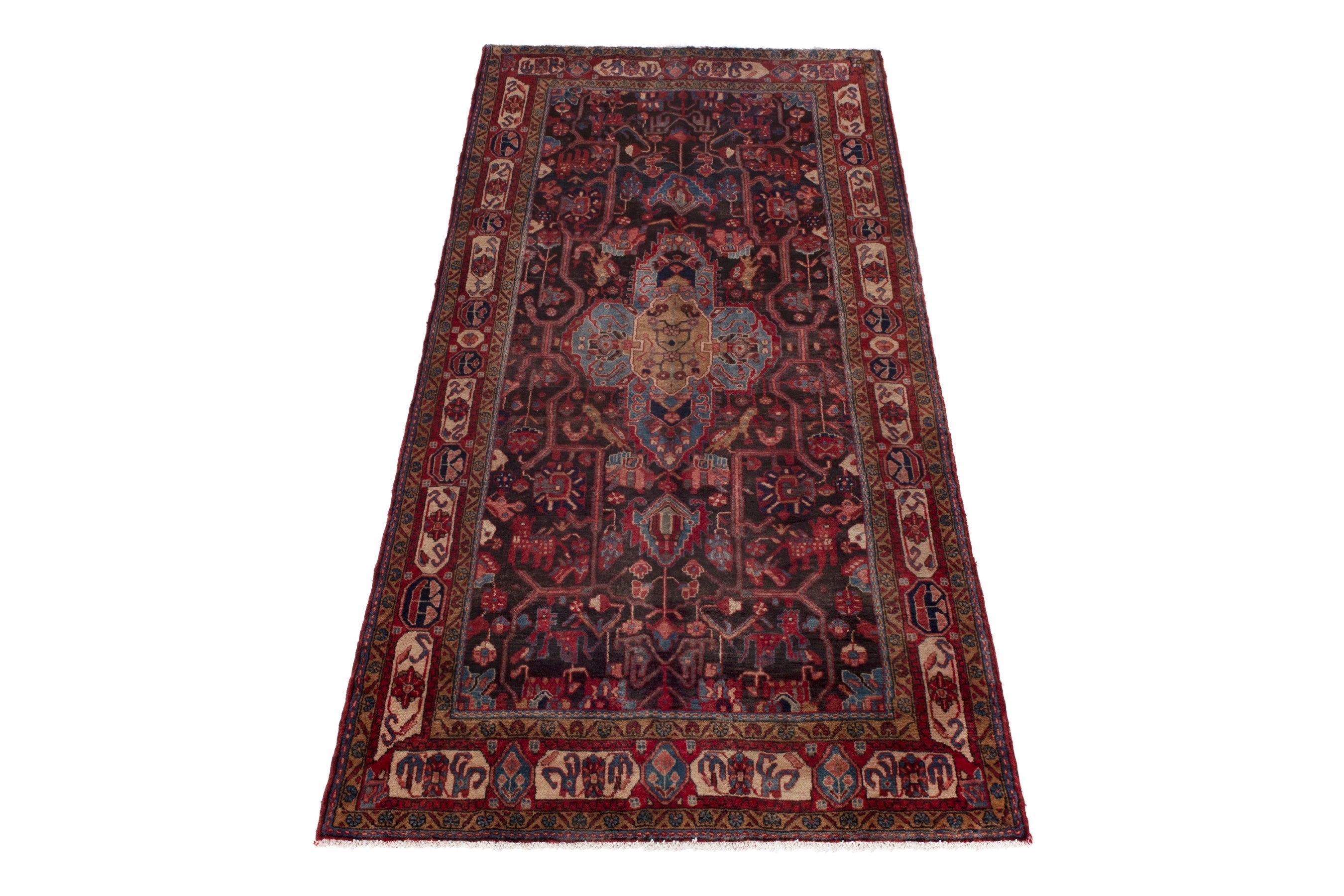Persian Nahavand area rug in burgundy and deep red, view 3 of 20