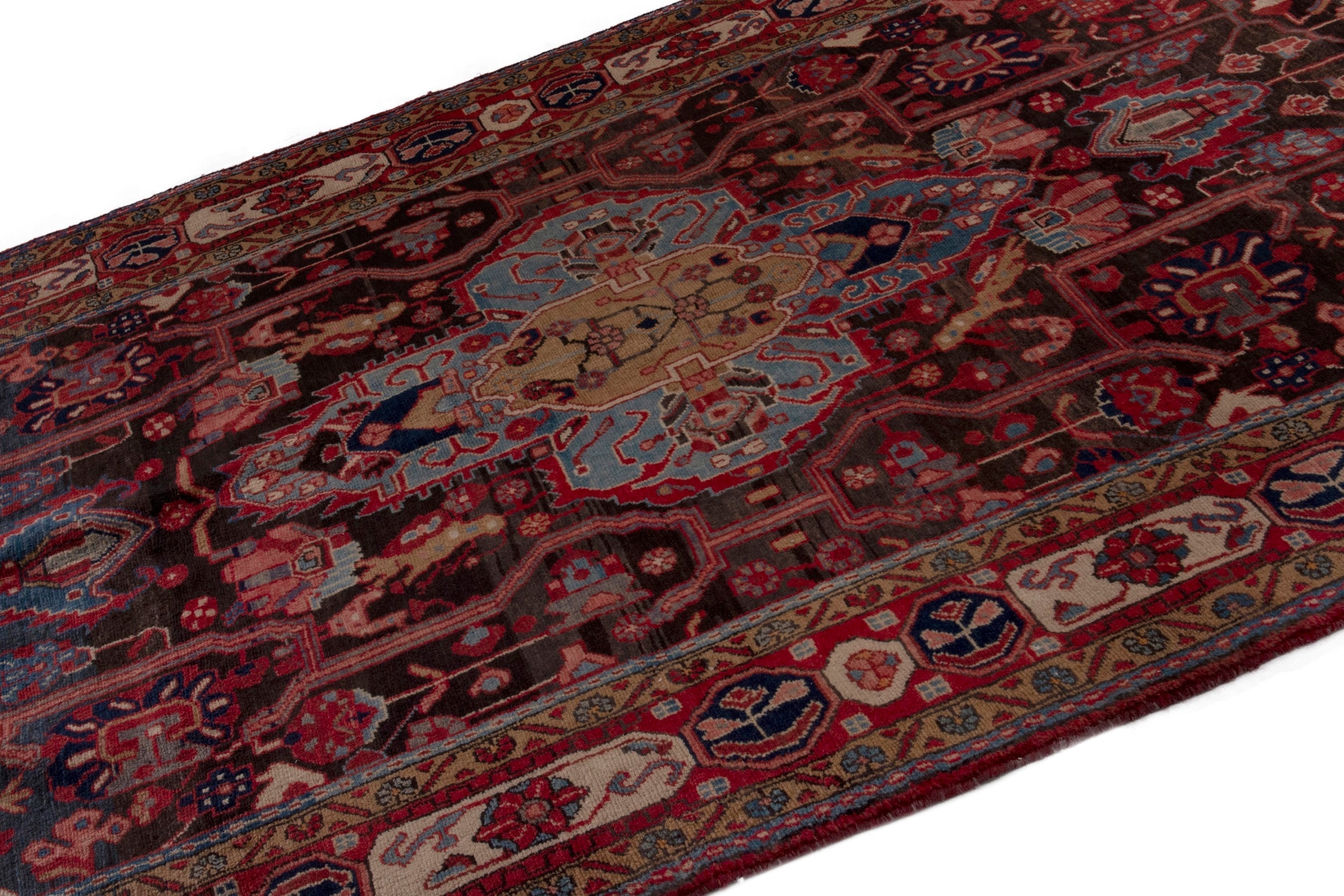 Persian Nahavand area rug in burgundy and deep red, view 4 of 20