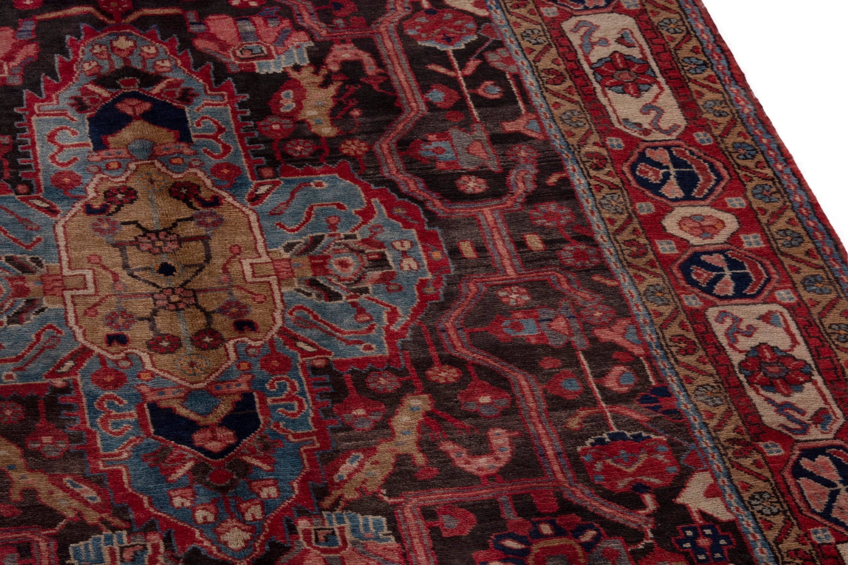 Persian Nahavand area rug in burgundy and deep red, view 9 of 20