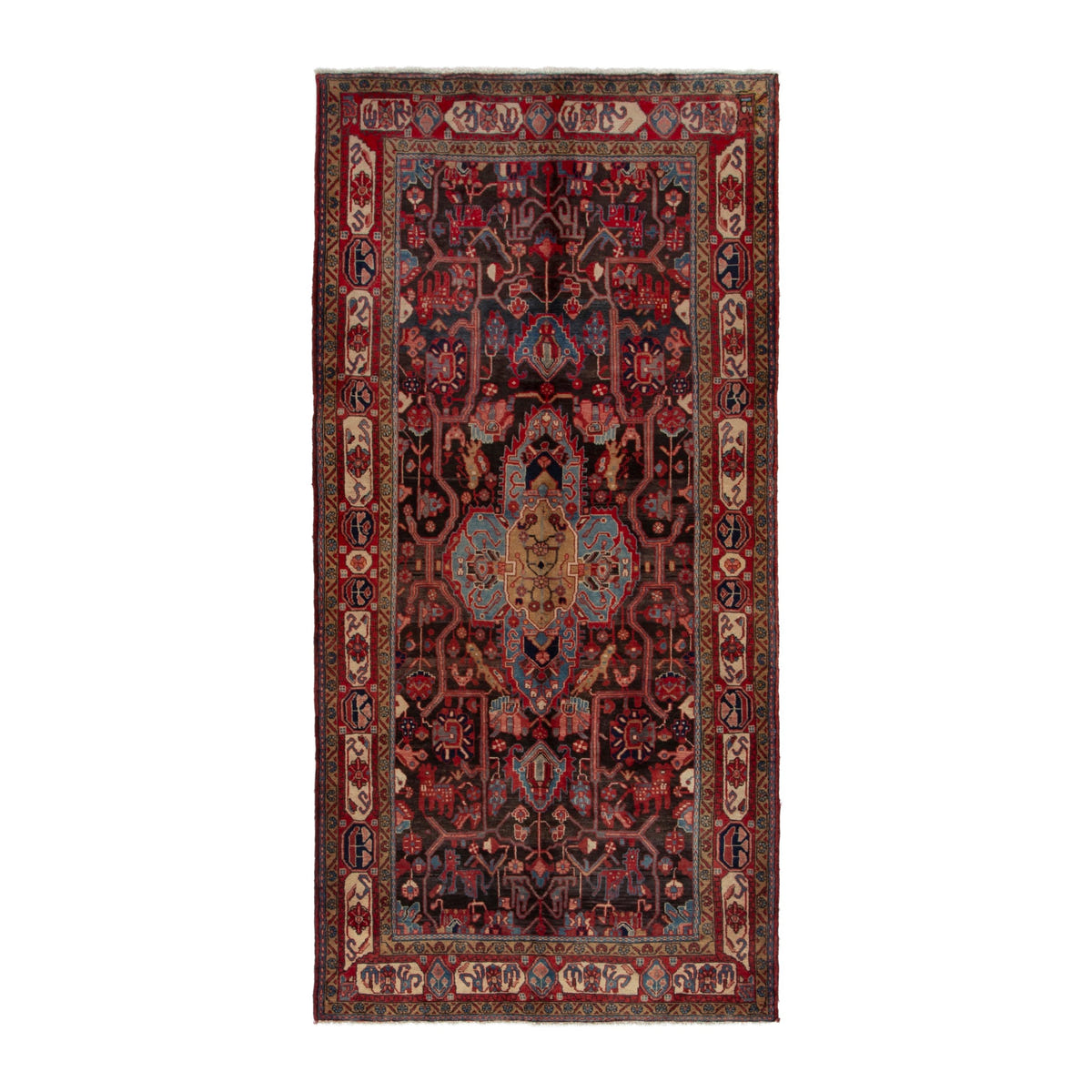 Persian Nahavand area rug in burgundy and deep red, 5'2" x 10'7"