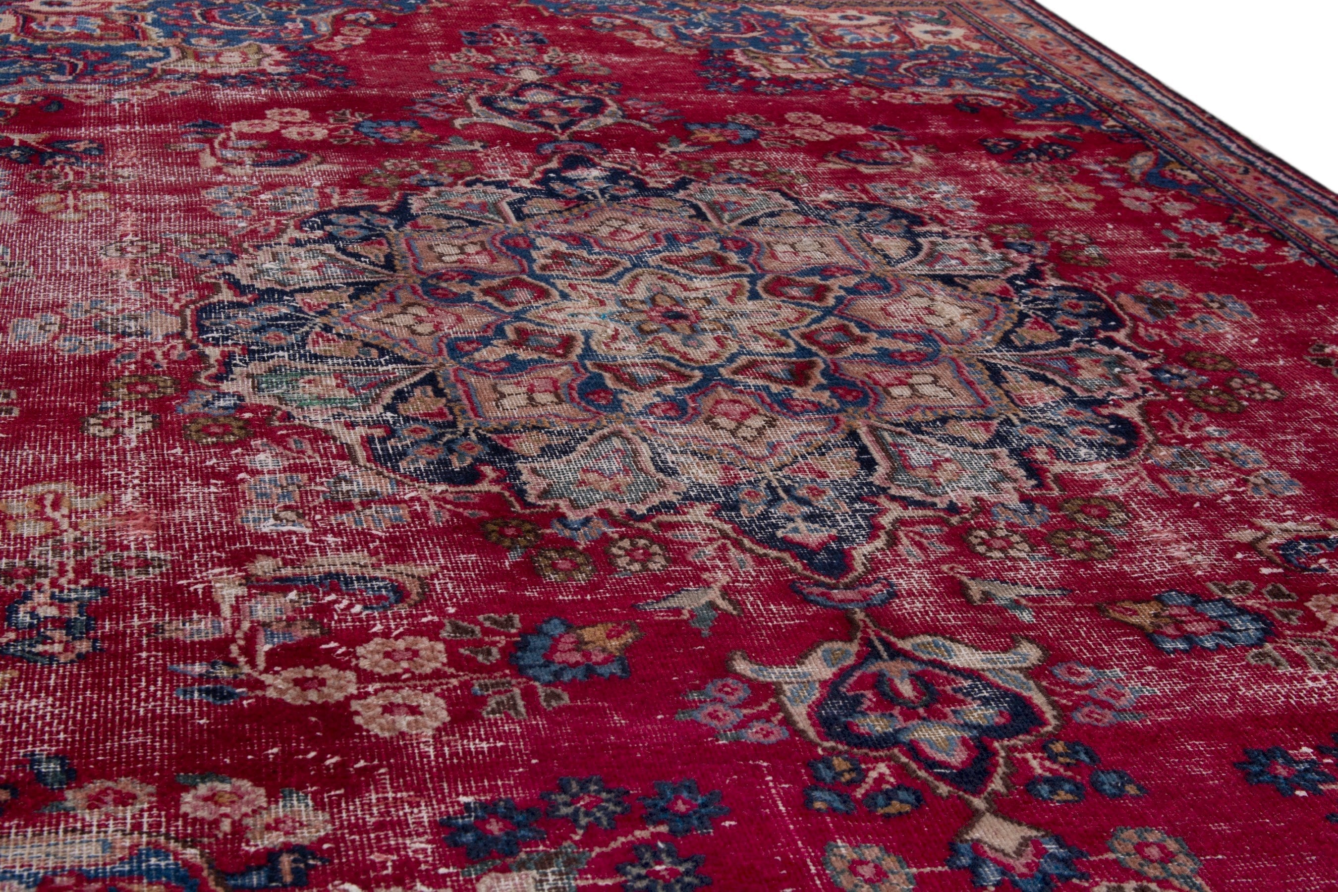 Persian Sabzevar area rug in faded red and burgundy, view 8 of 20