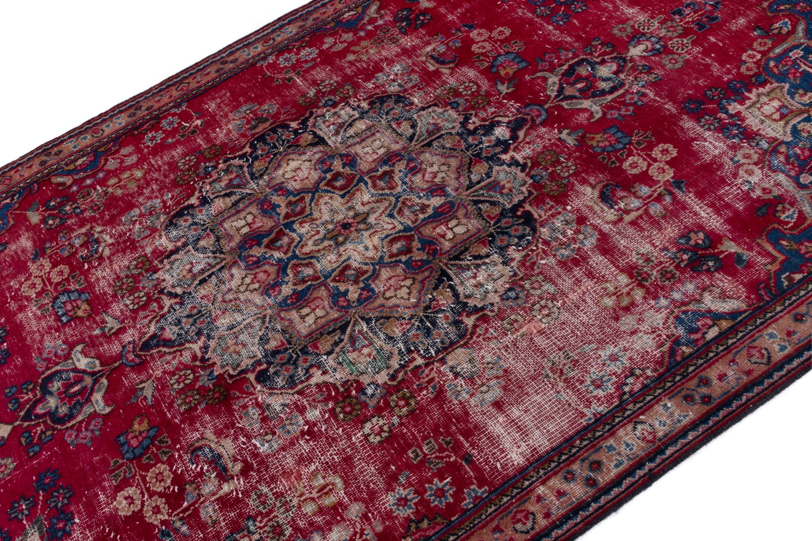 Persian Sabzevar area rug in faded red and burgundy, view 4 of 20