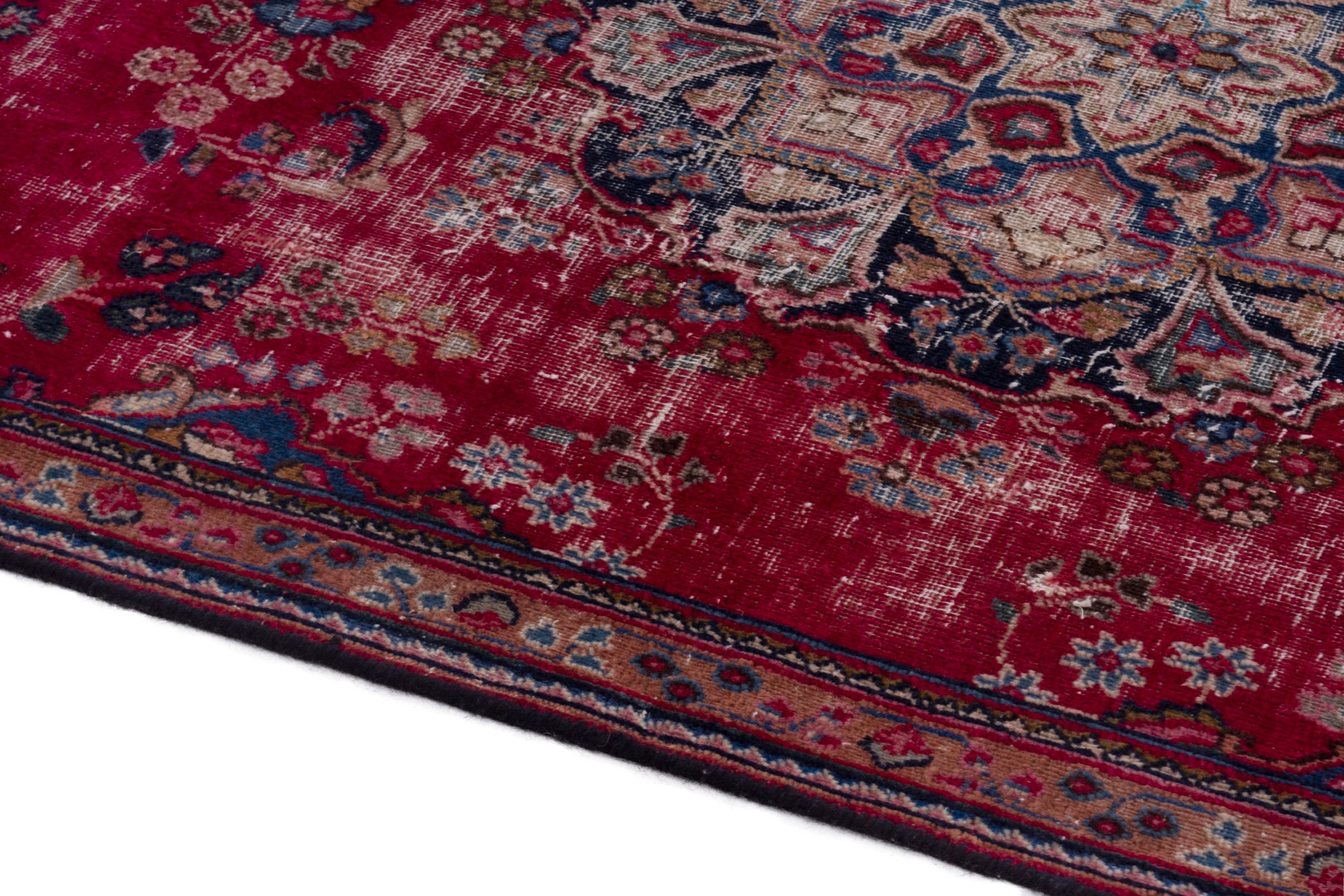 Persian Sabzevar area rug in faded red and burgundy, view 6 of 20